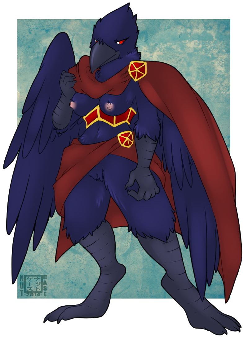 anthro areola avian avian_arms avian_feet beak bird breasts cloak clothing corset corvid digital_media_(artwork) elenora_(bahumot) feathered_wings feathers female genitals half-skirt ineffective_clothing lingerie looking_at_viewer medium_breasts navel nipples non-mammal_breasts non-mammal_navel non-mammal_nipples nut-case oscine passerine purple_body purple_feathers pussy red_eyes scuted_arms scuted_hands scutes simple_background solo thick_thighs topwear vulva wide_hips wings