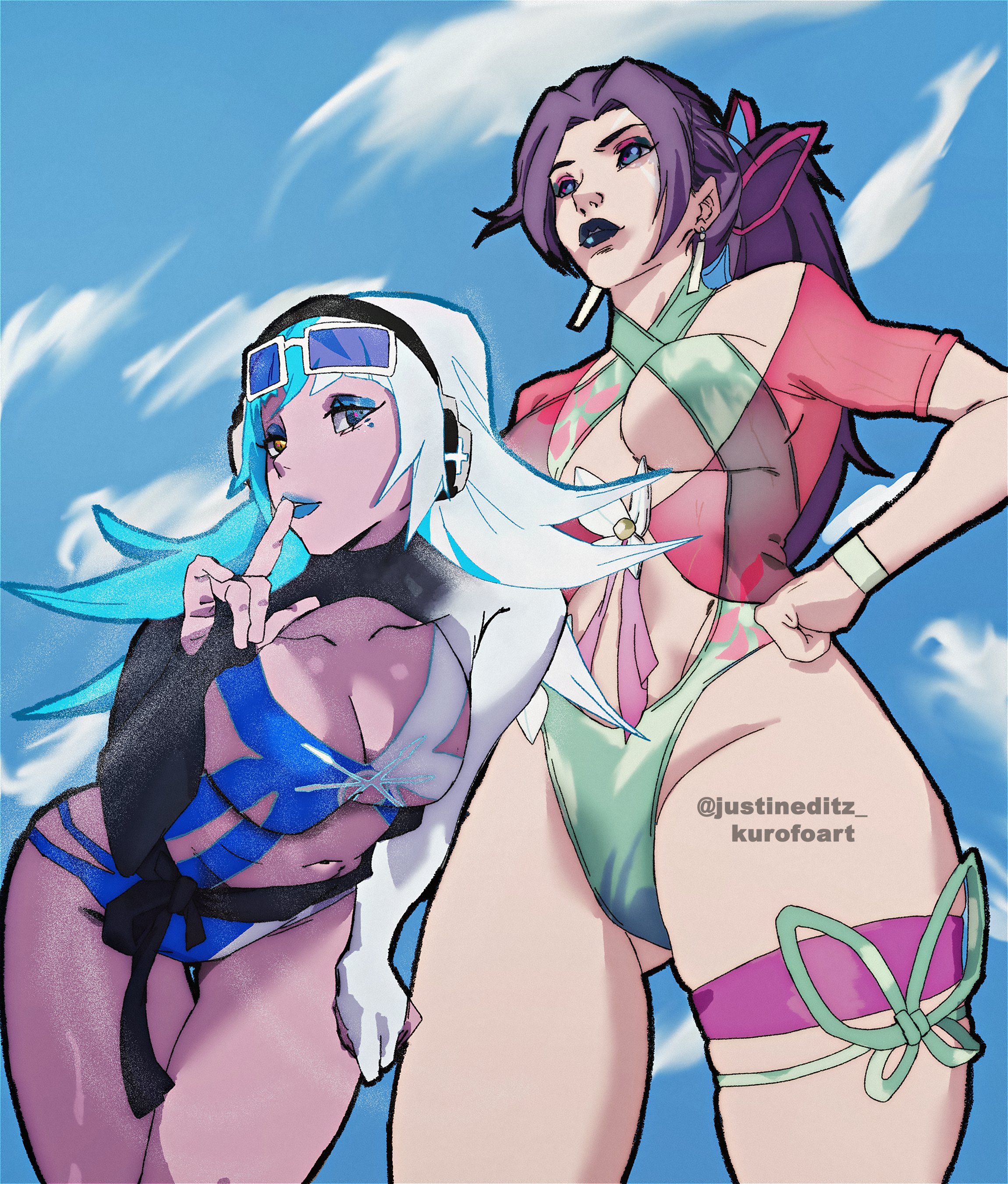 2girls, ass, big ass, big breasts, breasts, female, female only, luna snow, luna snow (cool summer), luna snow (marvel rivals), marvel, marvel rivals, psylocke, psylocke (marvel rivals), psylocke (sai) (breezy butterfly), standing, thick thighs