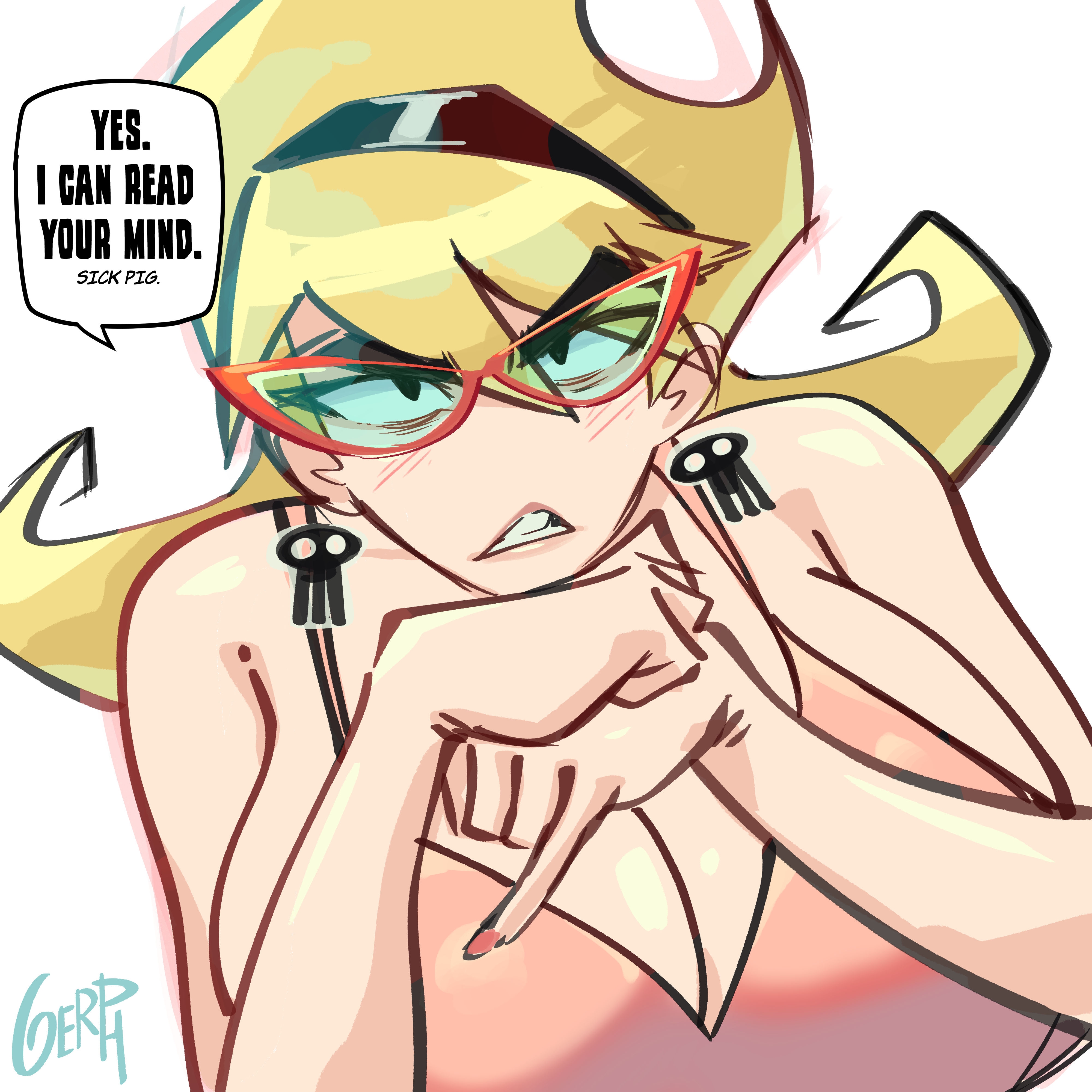 1girls, adult, adult version, aged up, artist name, big breasts, black headband, blonde hair, breasts, breasts bigger than head, cartoon network, disgust, disgusted, earrings, english, english text, female, female only, gerph, glasses, gritted teeth, headband, huge breasts, jpg, large breasts, looking at viewer, mandy (billy and mandy), red glasses, short hair, skull earrings, solo, solo female, the grim adventures of billy and mandy, twitter link