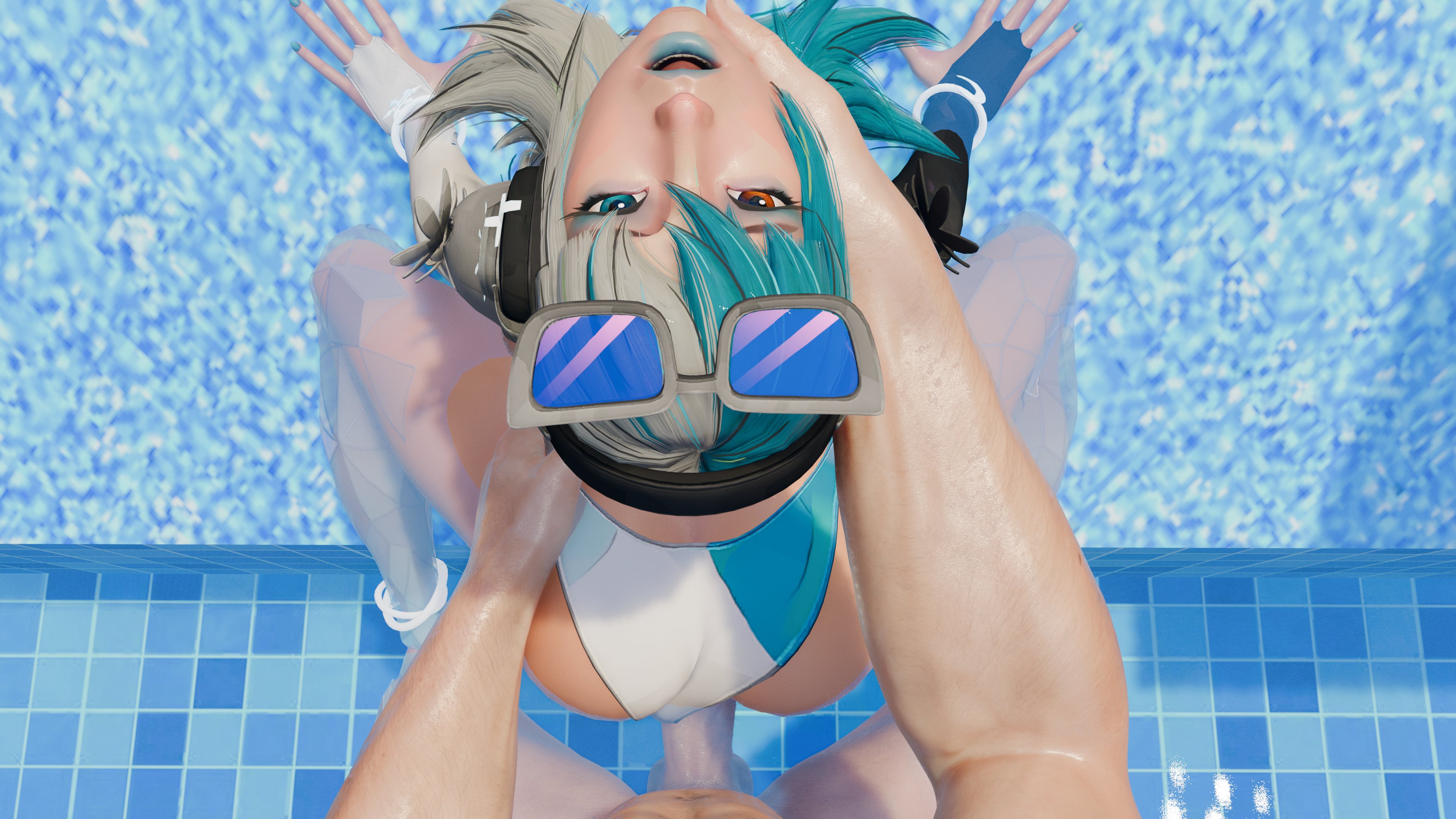 1girls, 3d, ass, bewyx, big ass, female, luna snow, luna snow (cool summer), luna snow (marvel rivals), marvel, marvel comics, marvel rivals, pool, poolside, pov, thick thighs