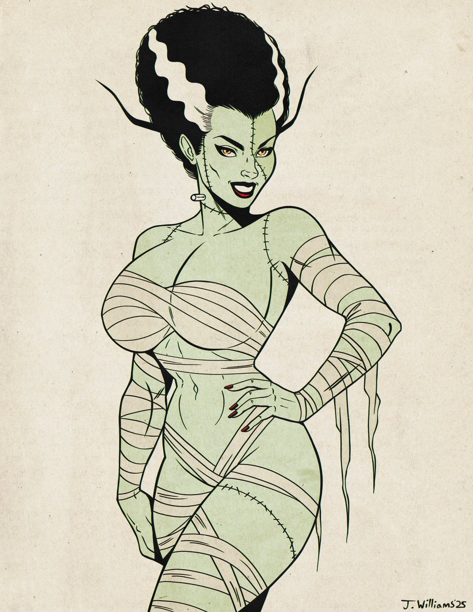 1girls, 2025, artist name, bandages, big ass, big breasts, big thighs, black hair, breasts, bride of frankenstein, cleavage, commission, creature commandos, curvaceous, curvaceous female, curvaceous figure, curvy, curvy body, curvy female, curvy figure, dc, dc comics, dcu, female, female only, frankenstein, green skin, hand on hip, hips, hourglass figure, huge ass, huge breasts, huge thighs, jaywilliamzart, large ass, large breasts, large thighs, legs, looking at viewer, mature, mature female, monster, monster girl, naked, naked female, nude, nude female, seductive, seductive eyes, seductive look, seductive pose, seductive smile, slim waist, smile, smiling, smiling at viewer, solo, solo female, standing, stitched arm, stitched face, stitched leg, stitches, teeth, the bride (creature commandos), thick, thick hips, thick legs, thick thighs, thighs, two-tone hair, undead, voluptuous, waist, white hair, wide hips, wide thighs, yellow eyes, zombie, zombie girl