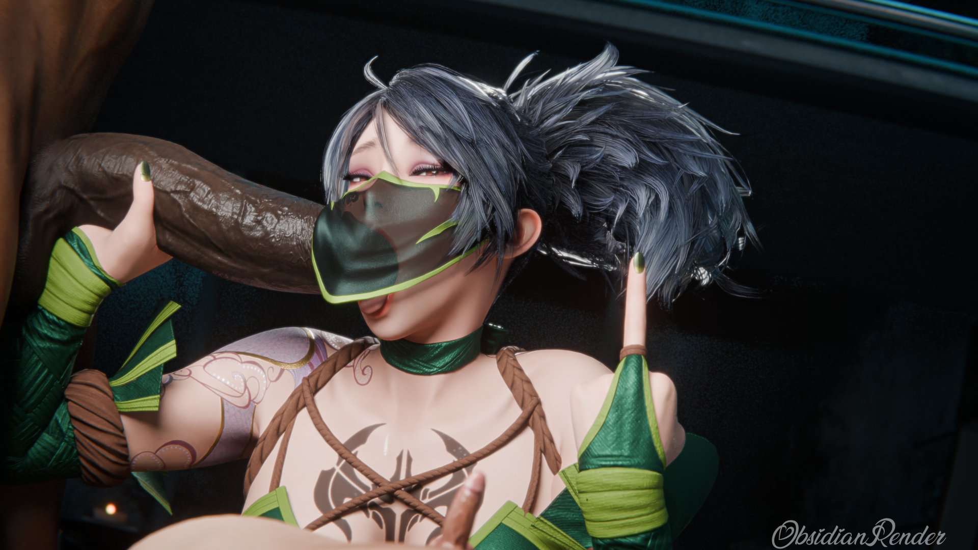 1girls, 2boys, 3d, akali, arm tattoo, asian, asian female, big penis, black hair, blowjob, chest tattoo, cock, cuckold, cuckold pov, cuckolding, dark skin, dark-skinned male, eyeshadow, facial tattoo, fellatio, female, female penetrated, group, hand on penis, handjob, huge cock, interracial, league of legends, light skin, light-skinned female, light-skinned male, looking at viewer, male, male penetrating, male penetrating female, male pov, male/female, middle finger, mmf threesome, obsidianrender, oral, oral penetration, oral sex, penis, penis in mouth, penis size difference, pov, pov eye contact, qos, queen of spades, riot games, small penis, tattoo, threesome, trio, watermark