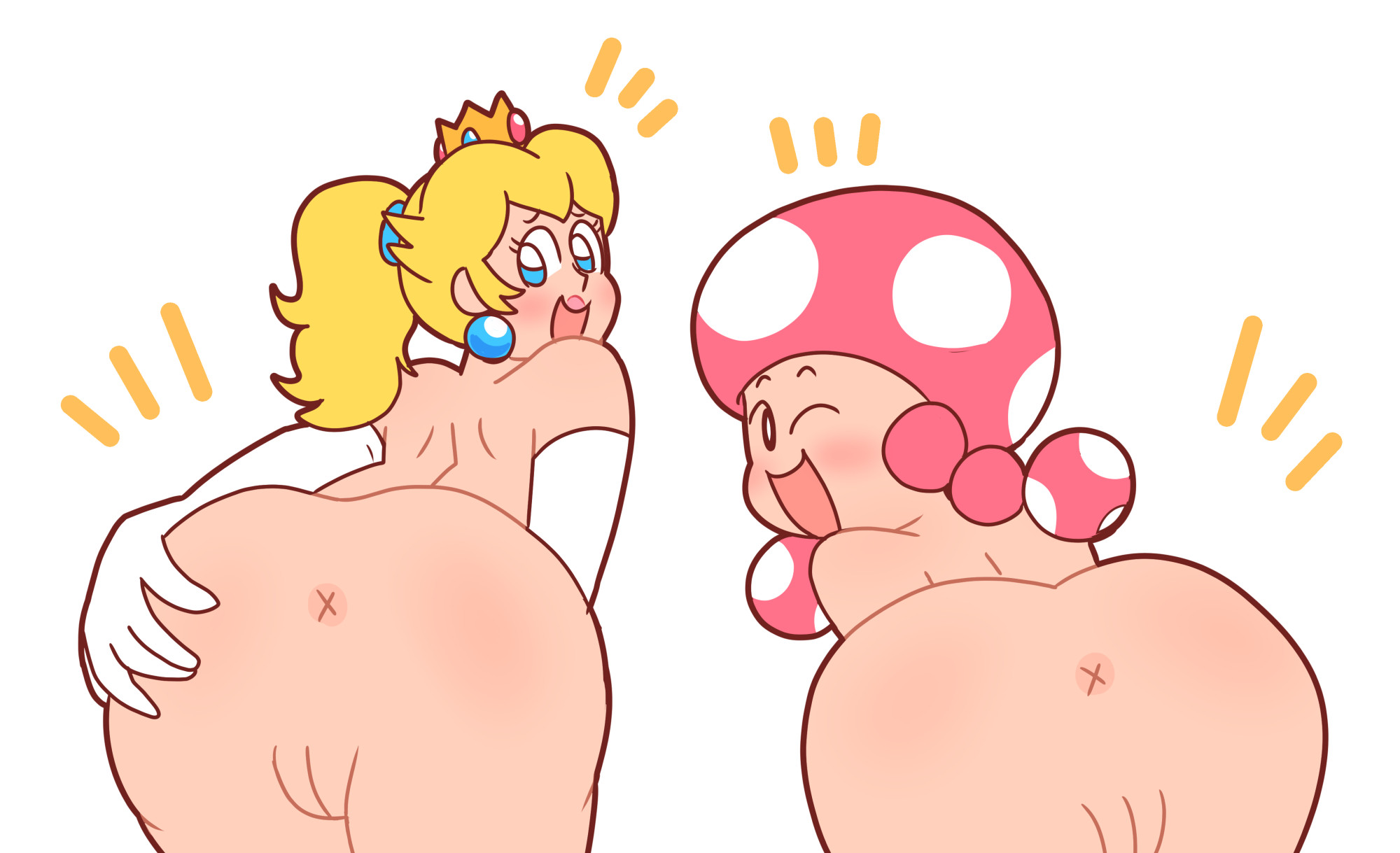 2girls, anus, ass, compysteps, female, mario (series), princess peach, pussy, tagme, toadette
