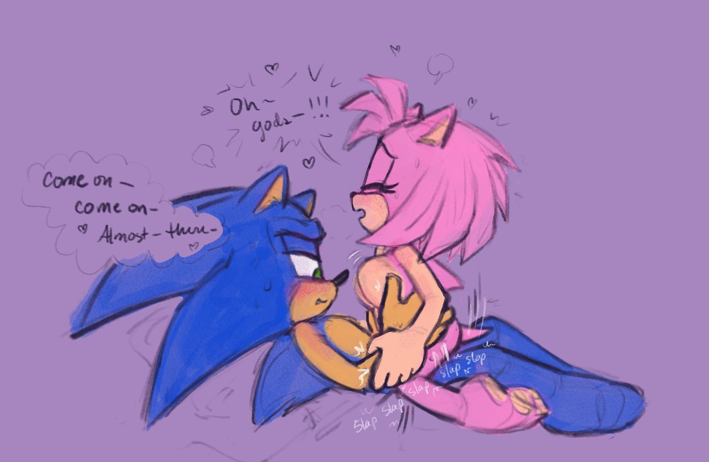 1boy, 1girls, amy rose, anthro, anthro female, anthro male, anthro on anthro, anthro penetrating anthro, blue fur, blush, breasts, closed eyes, cowgirl position, cute, cute sex, dialogue, english text, eulipotyphlan, feet, female, fur, grabbing, green eyes, hedgehog, male, male/female, mammal, motion lines, naked, naked female, naked male, no visible genitalia, nude, nude female, nude male, penetration, pink fur, punkinspicier, riding, sega, sex, sonic (series), sonic the hedgehog, sonic the hedgehog (series), sound effect, straight, straight sex, tail, tasteful nudity, text