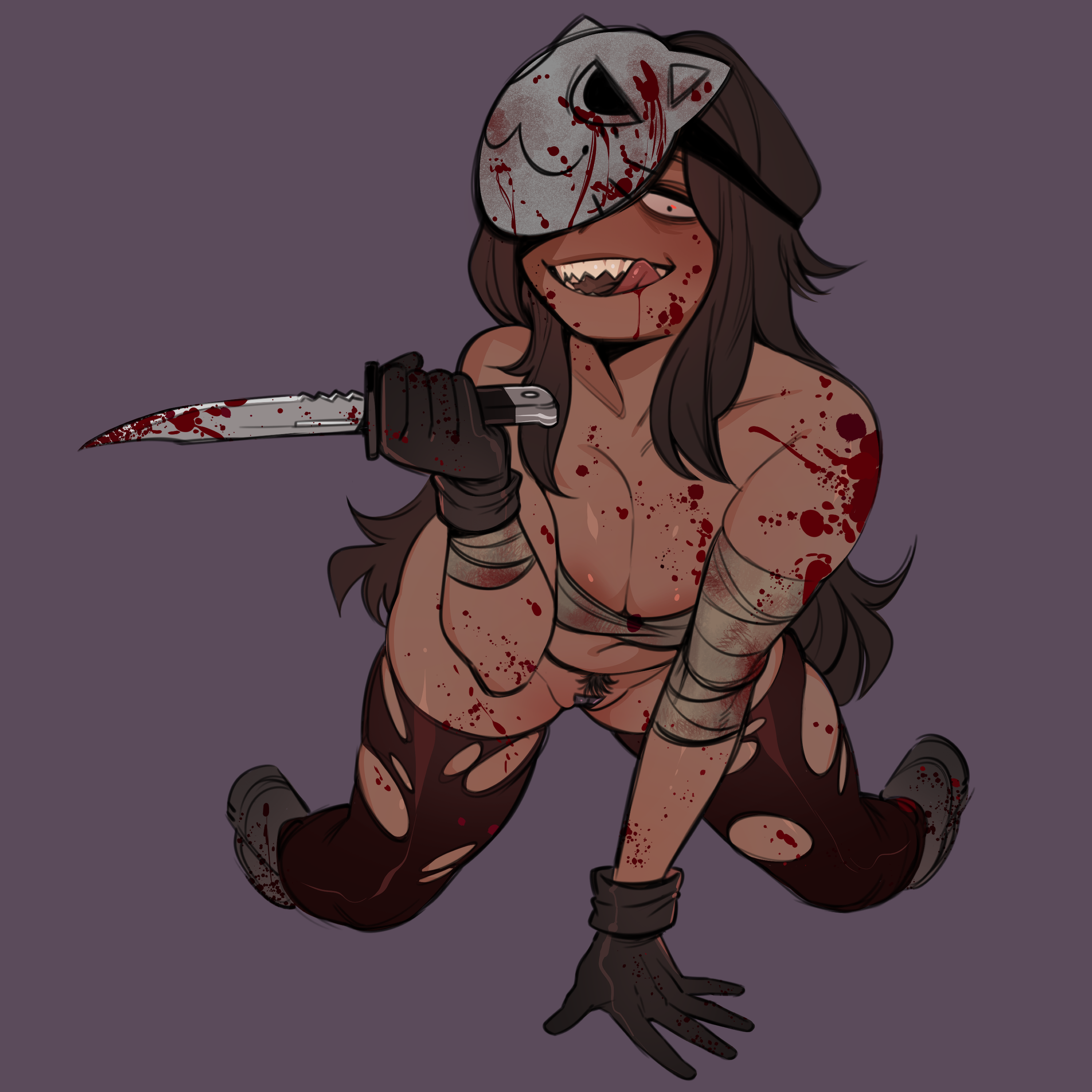 1girls, blood, blood on face, blood splatter, bush, bushy pubes, chubby, chubby female, cleavage, crazy eyes, female, female only, glacierclear, hairy, hairy pussy, mod (glacierclear), pinup, pubes, pubic hair, pussy, pussy lips, pussy peek, ripped clothing, ripped leggings, ripped stockings