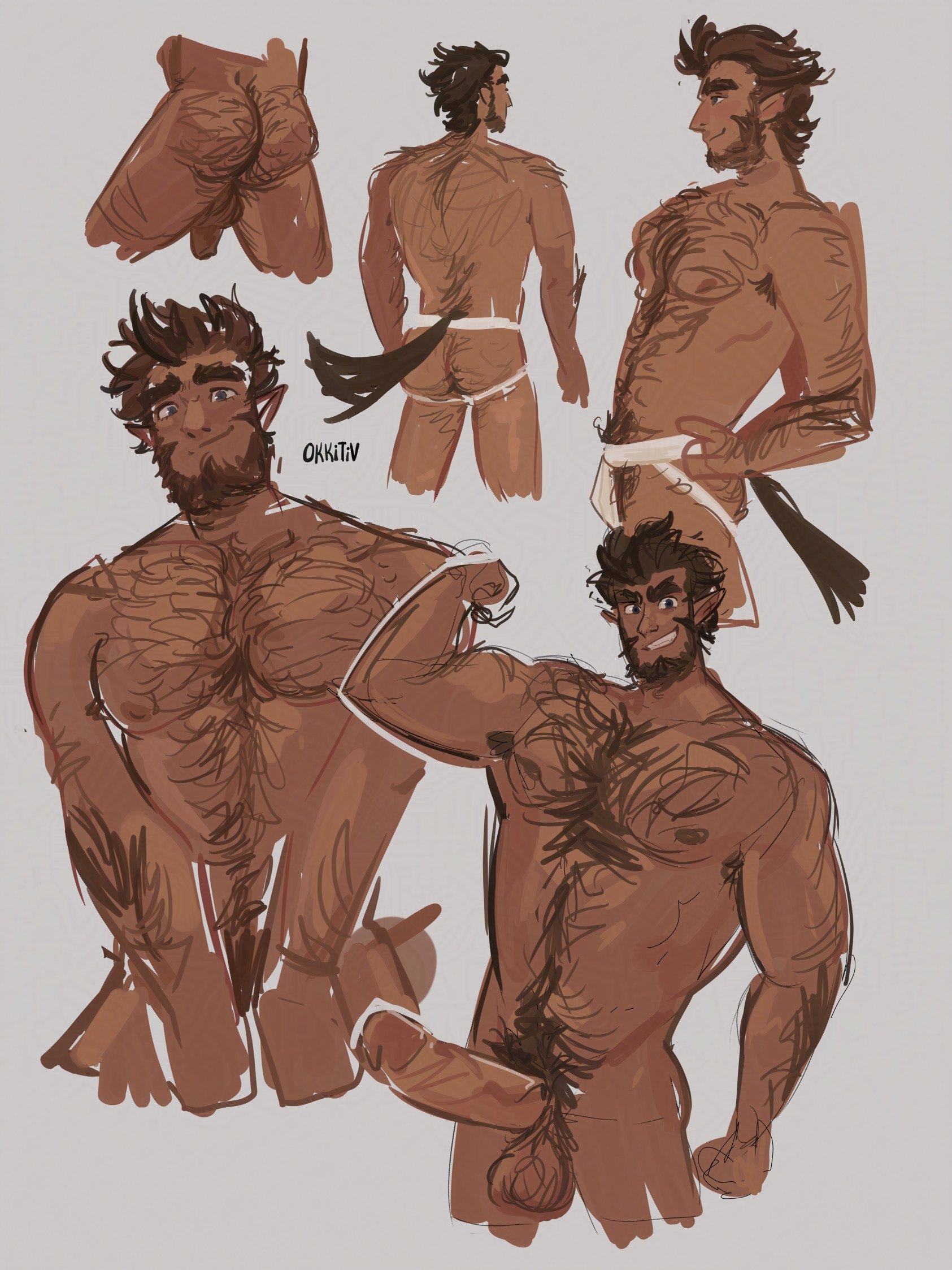 beard, boner, brown hair, bulge, chest hair, erection, flaccid, flexing, hairy male, jockstrap, male, male only, monster prom, nude, okkitiv, pubic hair, scott howl, solo, solo male, tail, werewolf