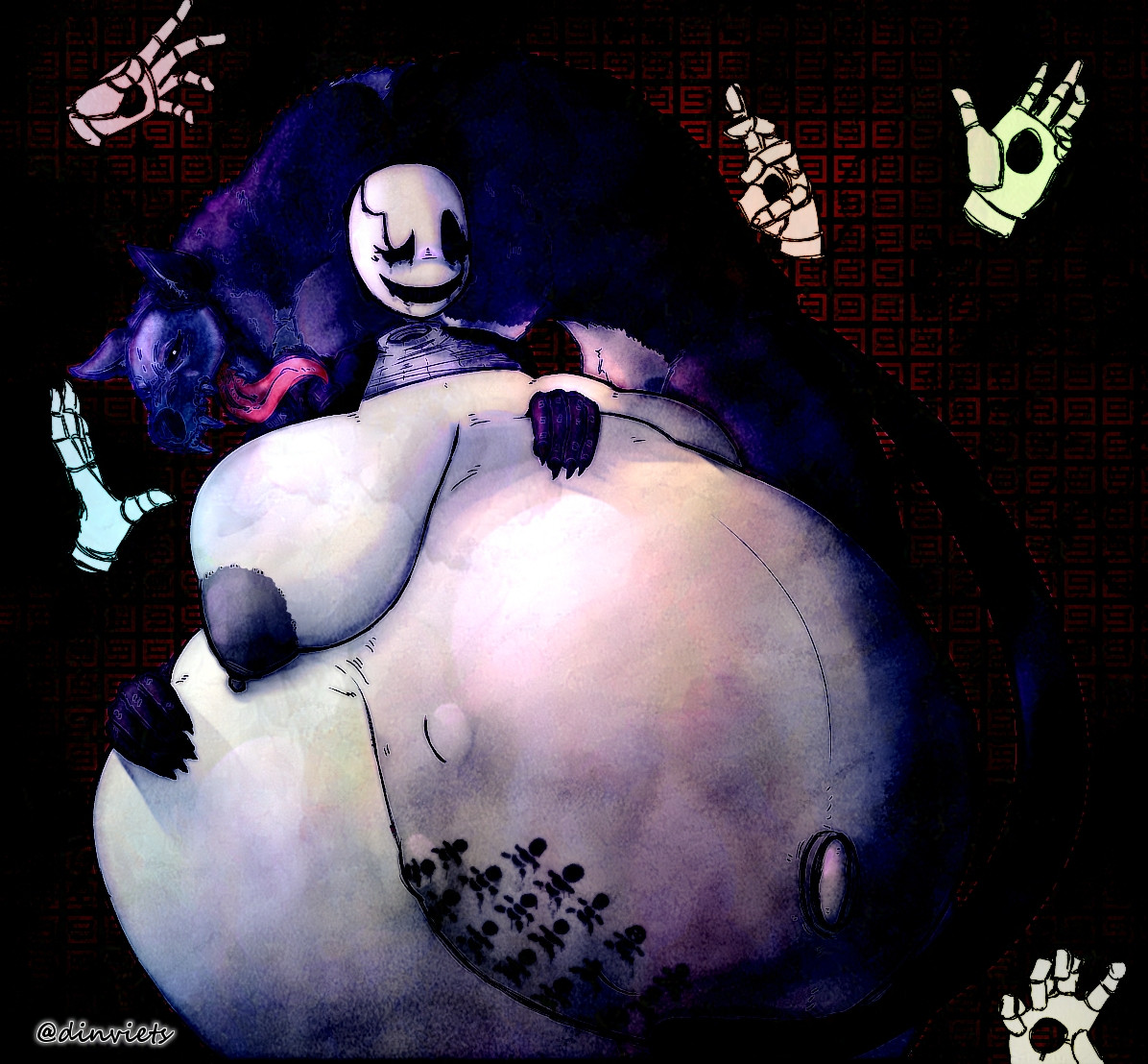 dinviets, duo, fem gaster, female, floating hands, gaster, huge belly, hyper pregnancy, pregnancy, pregnancy mark, pregnancy tally, pregnant, pregnant female, undertale, undertale (series)