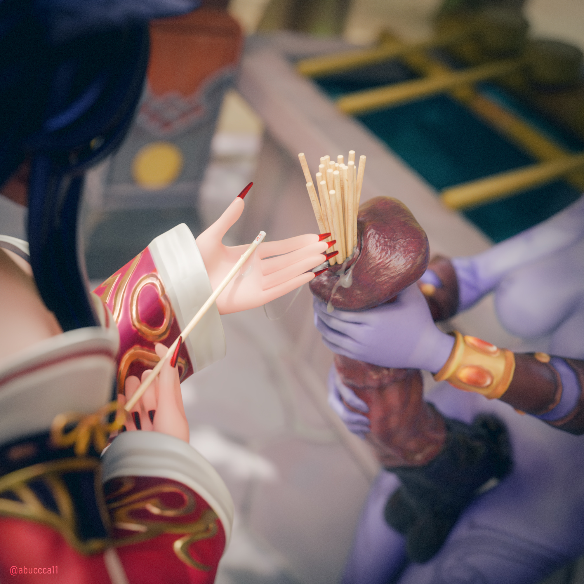 2girls, 3d, 3d (artwork), abuka11, ahri, futa with female, futanari, horse penis, horsecock, league of legends, omikuji, purple skin, riot games, soraka, urethra, urethral insertion