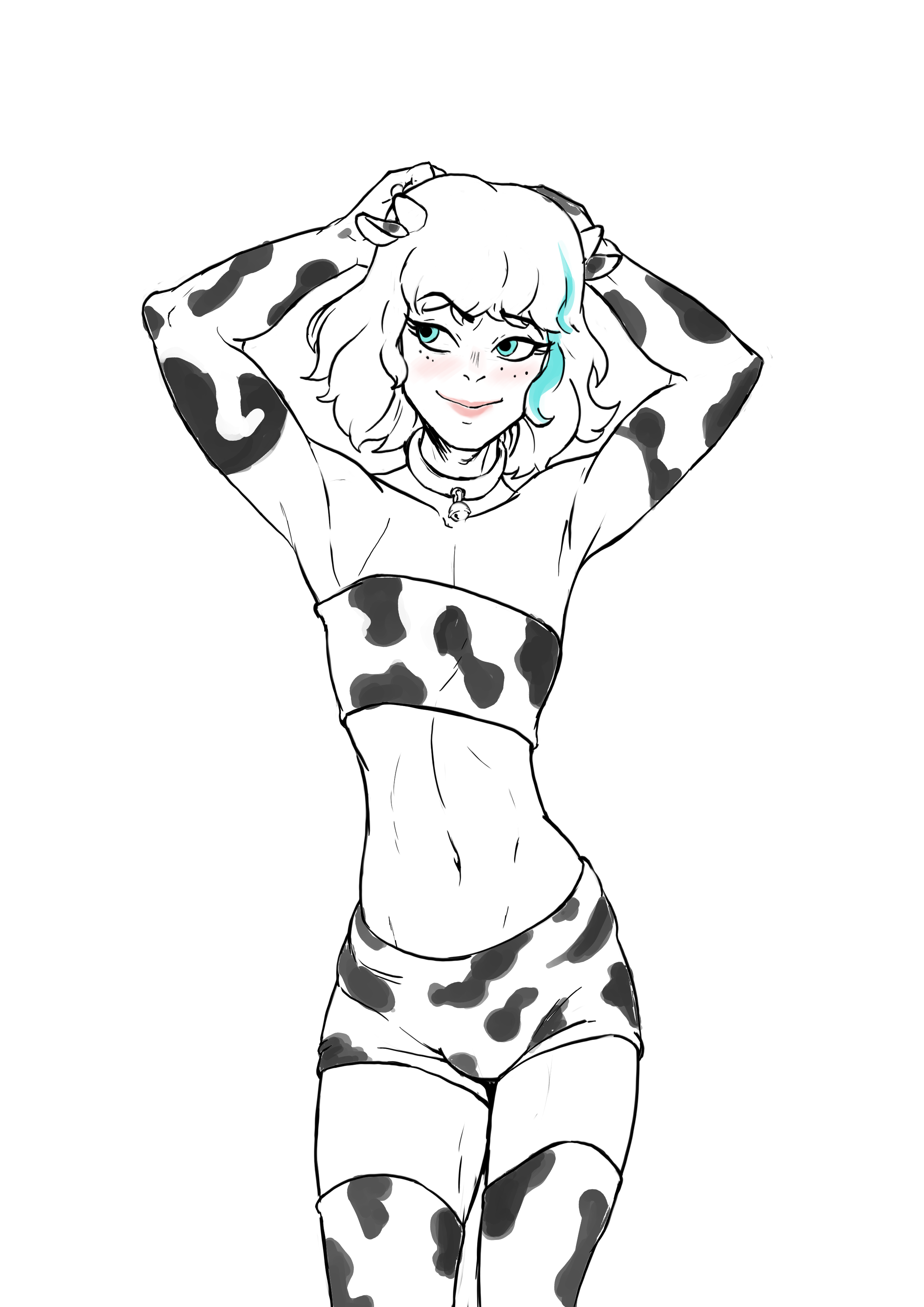 cow print, disney, disney xd, femboy, feminine male, front view, gearthefae, genderswap (ftm), jackie lynn thomas, not colored, rule 63, short hair, sketch, star vs the forces of evil