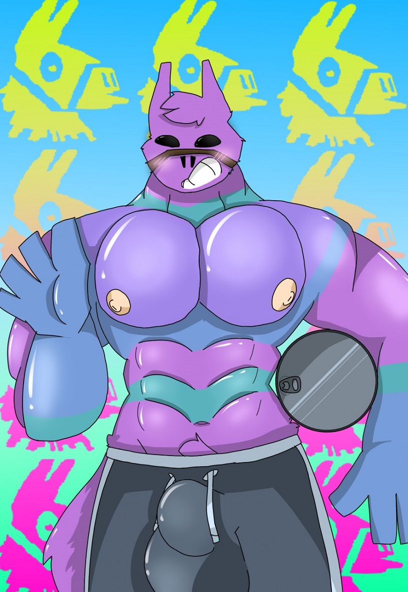 abs anthro blush bulge fortnite llama loot_llama male male_only mammal muscles muscular nipples pecs shorts smile solo tagme topless video_games