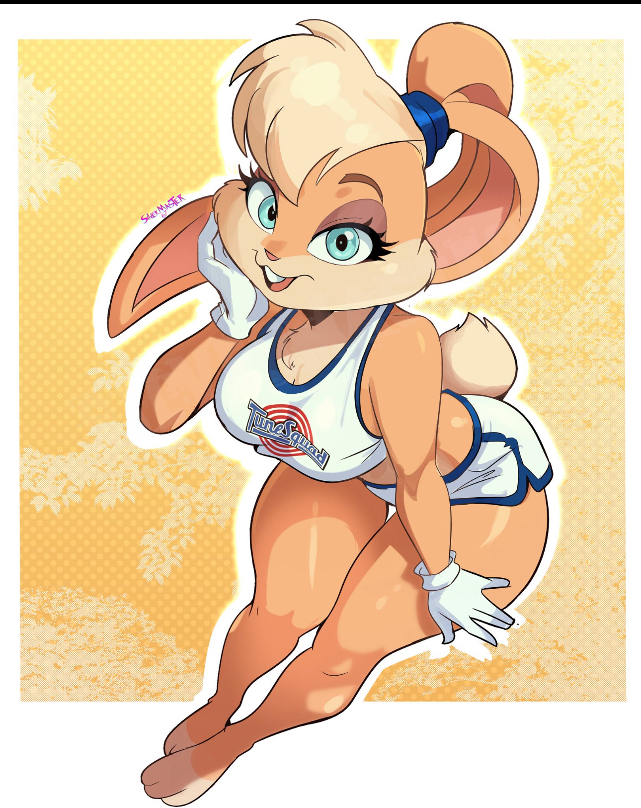 basketball jersey, basketball shorts, basketball uniform, big breasts, big eyes, big hips, big thighs, breasts, bunny, bunny ears, bunny girl, feet, female, hips, hot, legs, lola bunny, paws, pose, silvermaster67, space jam