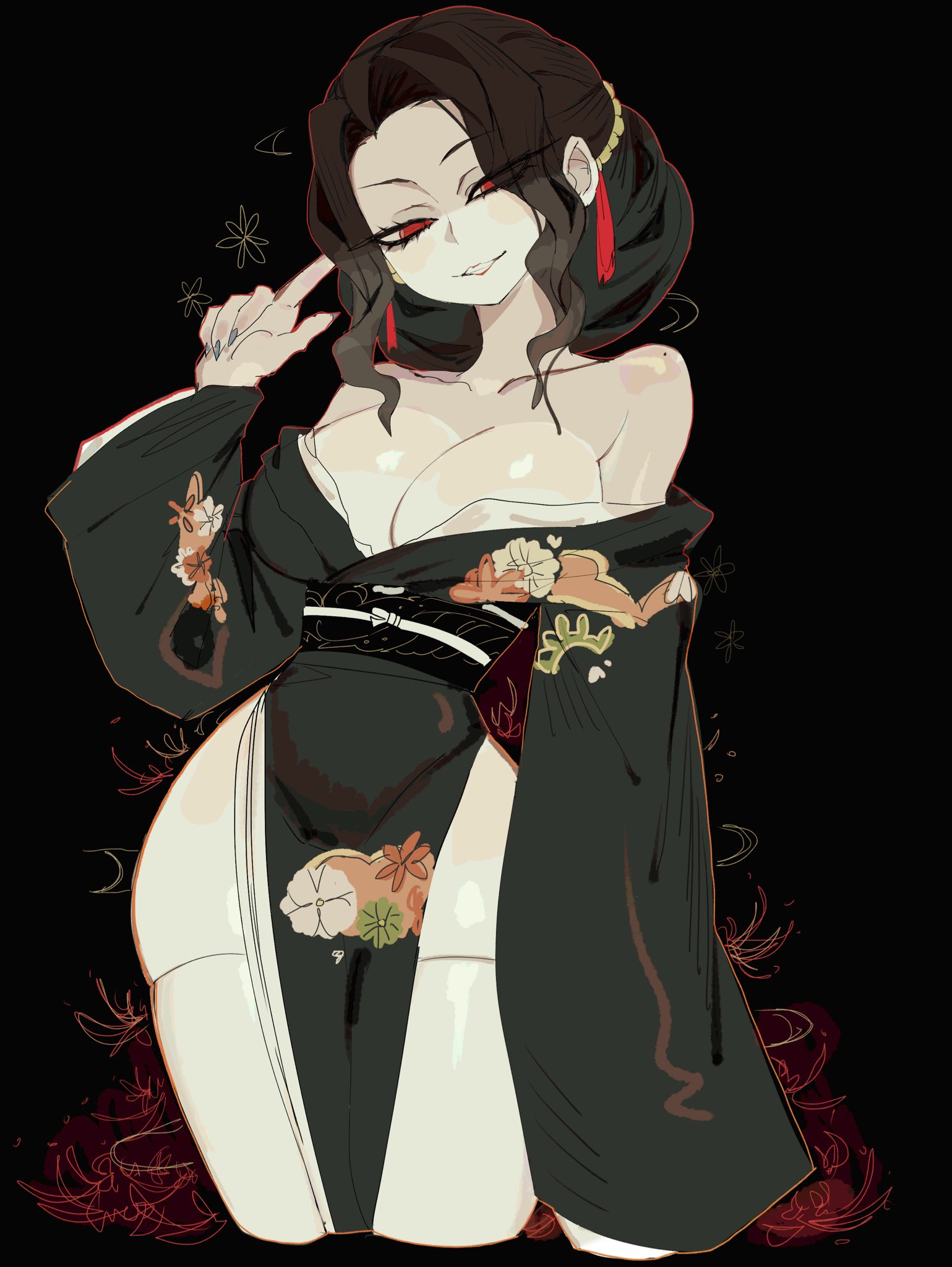big breasts, breasts, canon genderswap, curvy figure, demon slayer, female, female muzan, genderswap (mtf), hourglass figure, japanese clothes, kimetsu no yaiba, muzan kibutsuji, red eyes, rule 63, thick thighs, usa37107692, wide hips