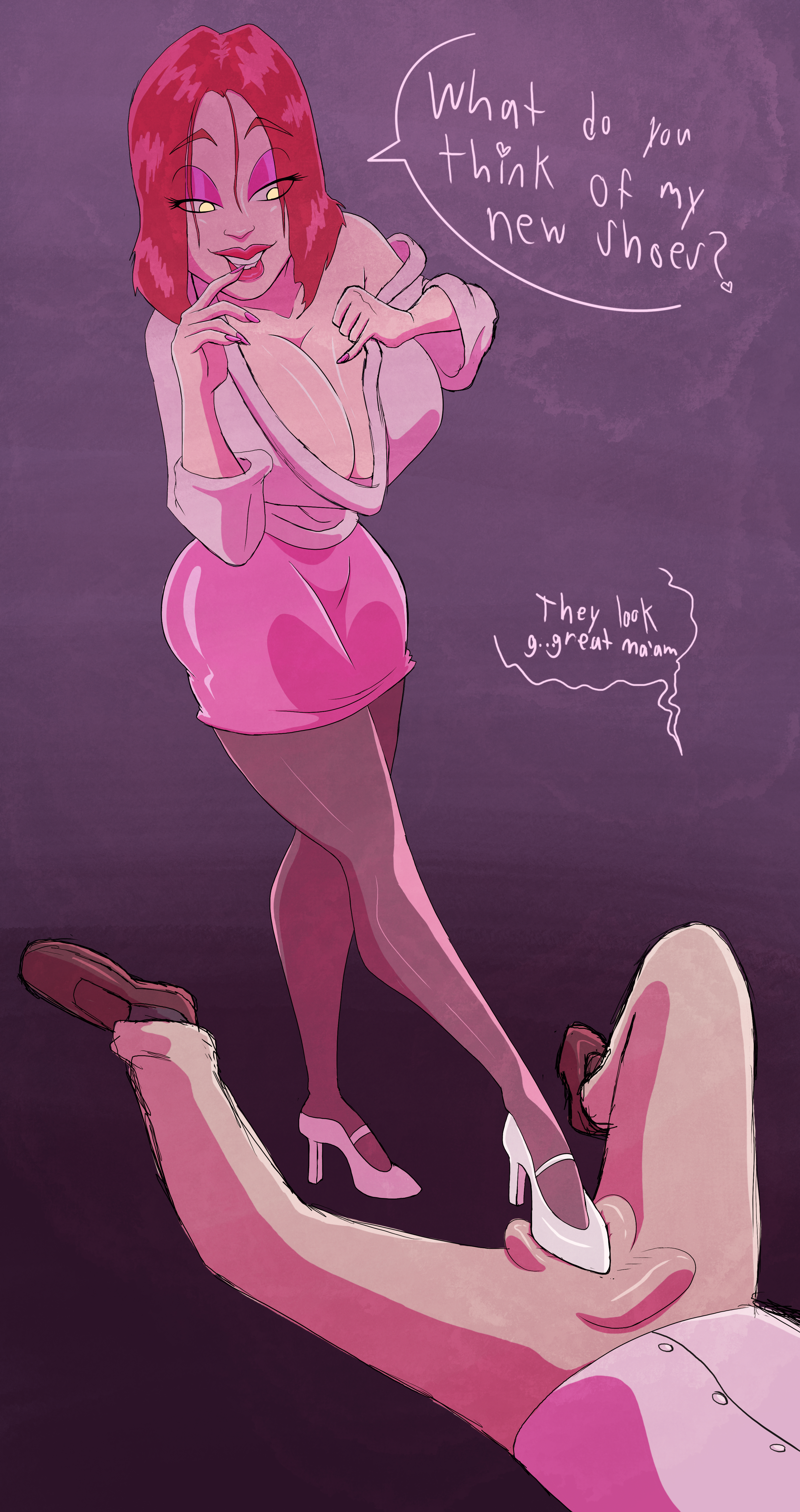 1boy, 1boy1girl, 1female, 1girls, 1male, 2d, 2d (artwork), adult, adult female, adult male, ballbusting, balls, big breasts, boots, breasts, bulge, bulge rubbing, bulge through clothing, bulge under clothes, cbt, cock and ball torture, cock and balls torture, dominant, dominant female, domination, female, female dominating male, female domination, femdom, groinattack3, high heel boots, high heels, huge breasts, lingerie, male, office lady, pantyhose, pencil skirt, penis, red hair, shoulder length hair