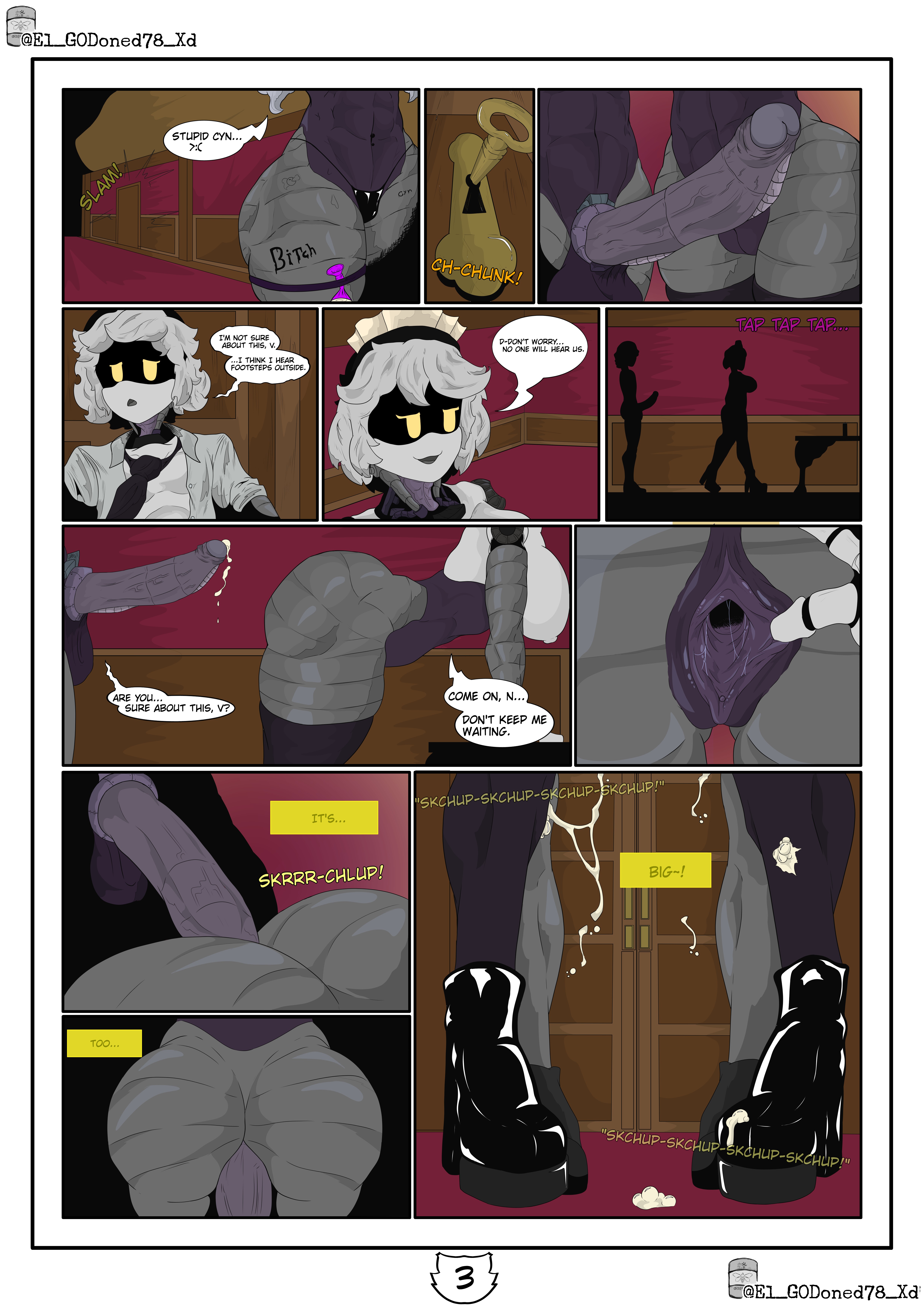1boy, 1boy1girl, 1girls, balls, big ass, big balls, big breasts, big cock, big penis, breasts, cock, comic, comic page, comic panel, cum, cum in ass, cum in pussy, cum inside, el godoned78 xd, envy (murder drones), female, glitch productions, huge cock, male, male/female, murder drones, n (murder drones), n worker drone, penetrating pov, penetration, penis, pov, pov male, pussy, robot, robot boy, robot girl, robot humanoid, robot penis, robotic arm, sex, text, text bubble, v (murder drones), v worker drone, vaginal penetration, vaginal sex