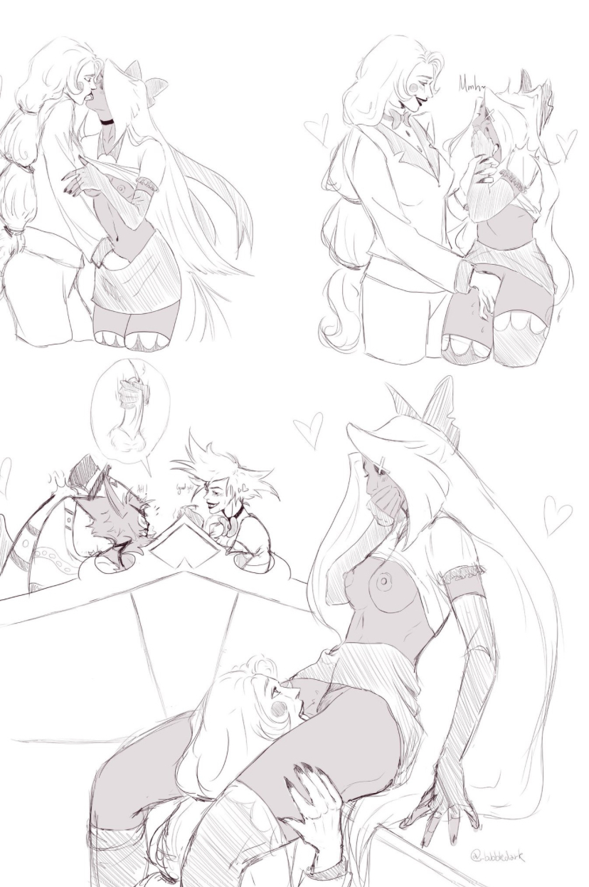 2boys, 2girls, angel, angel dust (hazbin hotel), angel girl, black and white, breasts, bubbledark, canon couple, chaggie, charlie morningstar (hazbin hotel), clothed, demon, demon girl, digital drawing (artwork), eye patch, female, female/female, gay, hazbin hotel, husk (hazbin hotel), kissing, lesbian, licking pussy, male, male/male, masturbating, masturbating other, masturbation, penis, pussy, ribbon, tongue kiss, touching penis, touching pussy, vaggie (hazbin hotel), vivienne medrano, vivziepop, wholesome, yuri