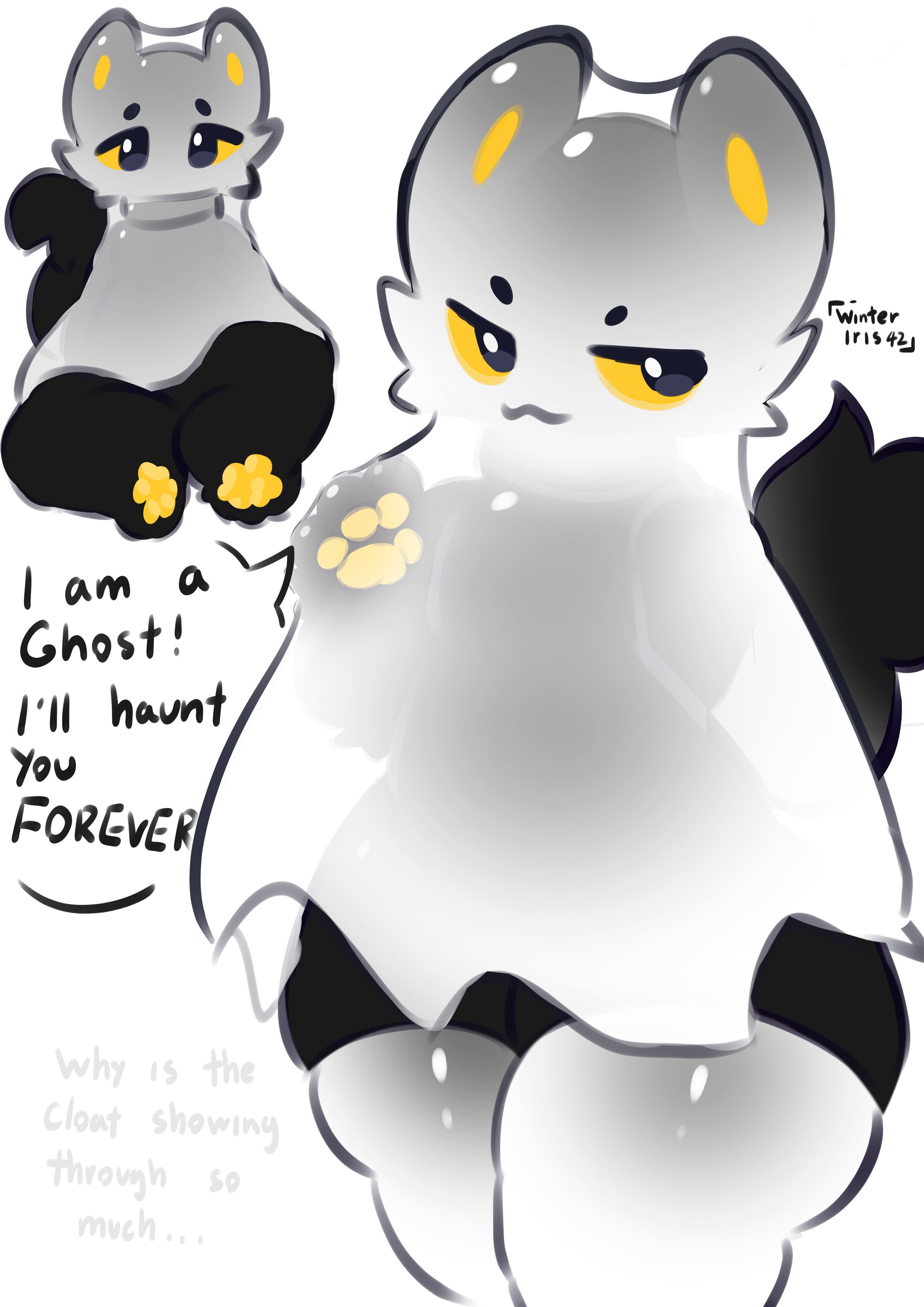 black fur, chubby, chubby anthro, fat, fat thighs, feline, furry, ghost costume, overweight, pear-shaped figure, tagme, thick thighs, thighhighs, winteriris42