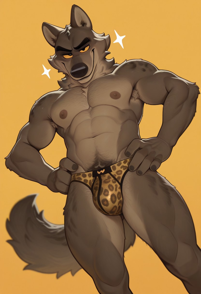 abs, ai generated, anthro, bulge, canid, canine, canis, dreamworks, furry, gay, male, mr. wolf (the bad guys), muscular, muscular male, pecs, the bad guys, thong, wolf