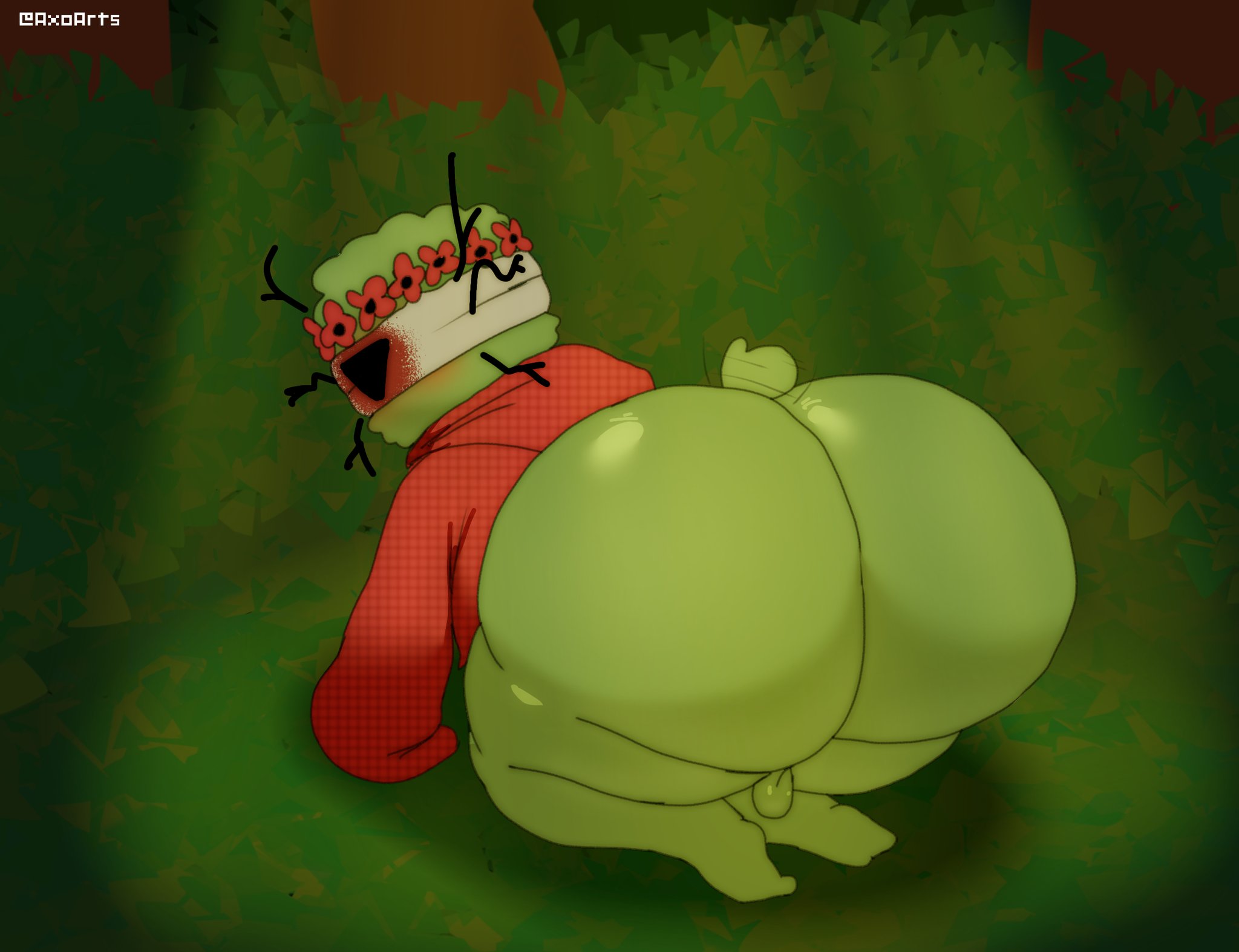 1boy, ass, axoarts, bottom heavy, cult of the lamb, huge ass, leshy (cult of the lamb), male, male only, penis, small penis, tiny penis, wide hips