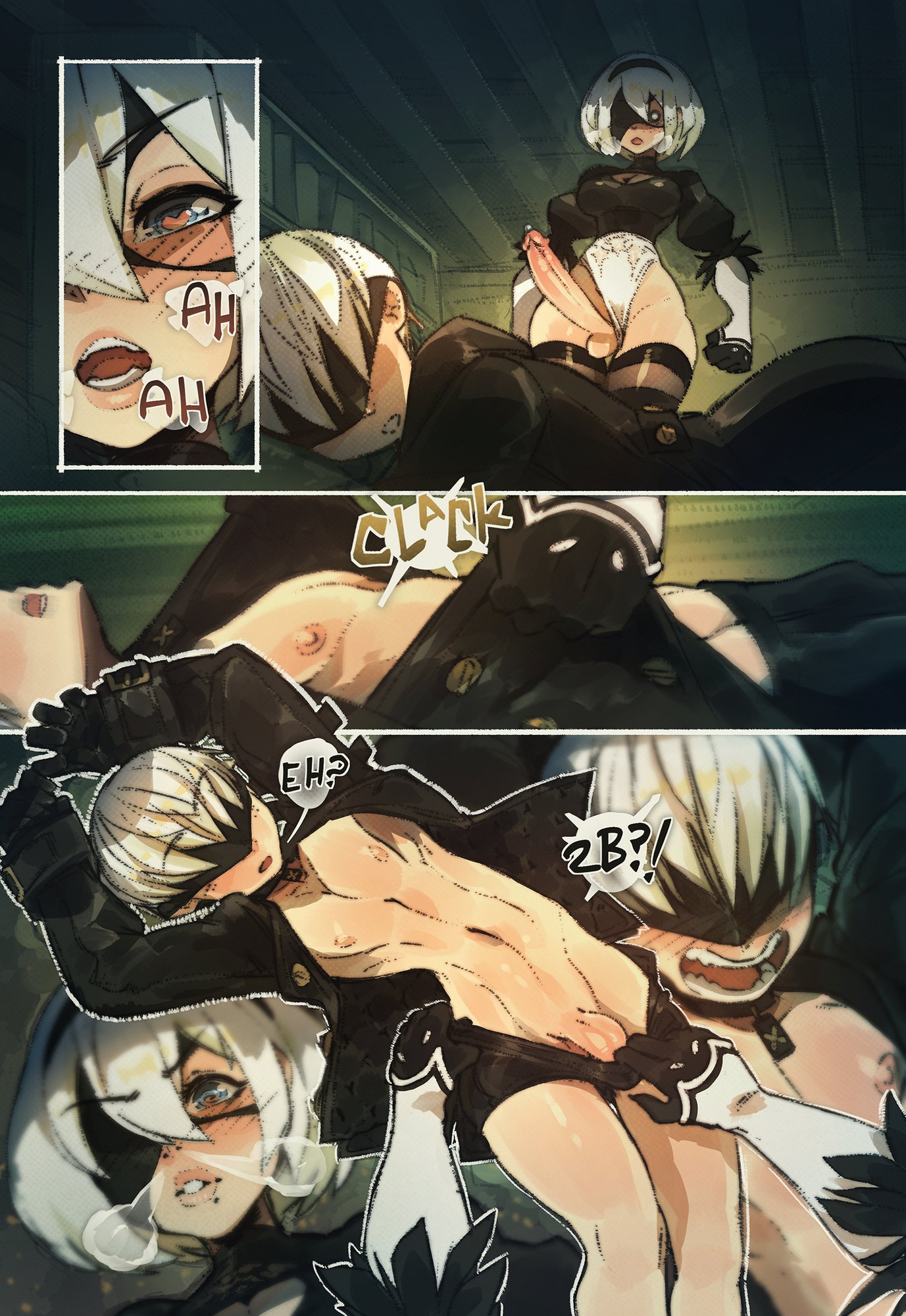 1boy, 1futa, 2d, 2d (artwork), being undressed, breasts, femboy, futa on femboy, futa on male, futanari, intersex, lust, male, male rape victim, mind control, nier: automata, nipples, penis, pokilewd, rape, secretly loves it, surprised, thick thighs, thighhighs, undressing, undressing another, wide hips, yorha 2b, yorha 9s