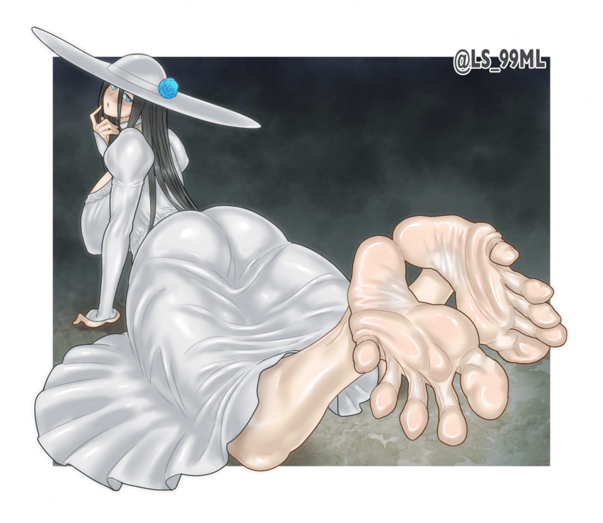 ass, barefoot, big ass, big breasts, breasts, clothed, feet, female, foot fetish, hasshaku-sama, japanese mythology, ls 99ml, soles, tagme, tall female