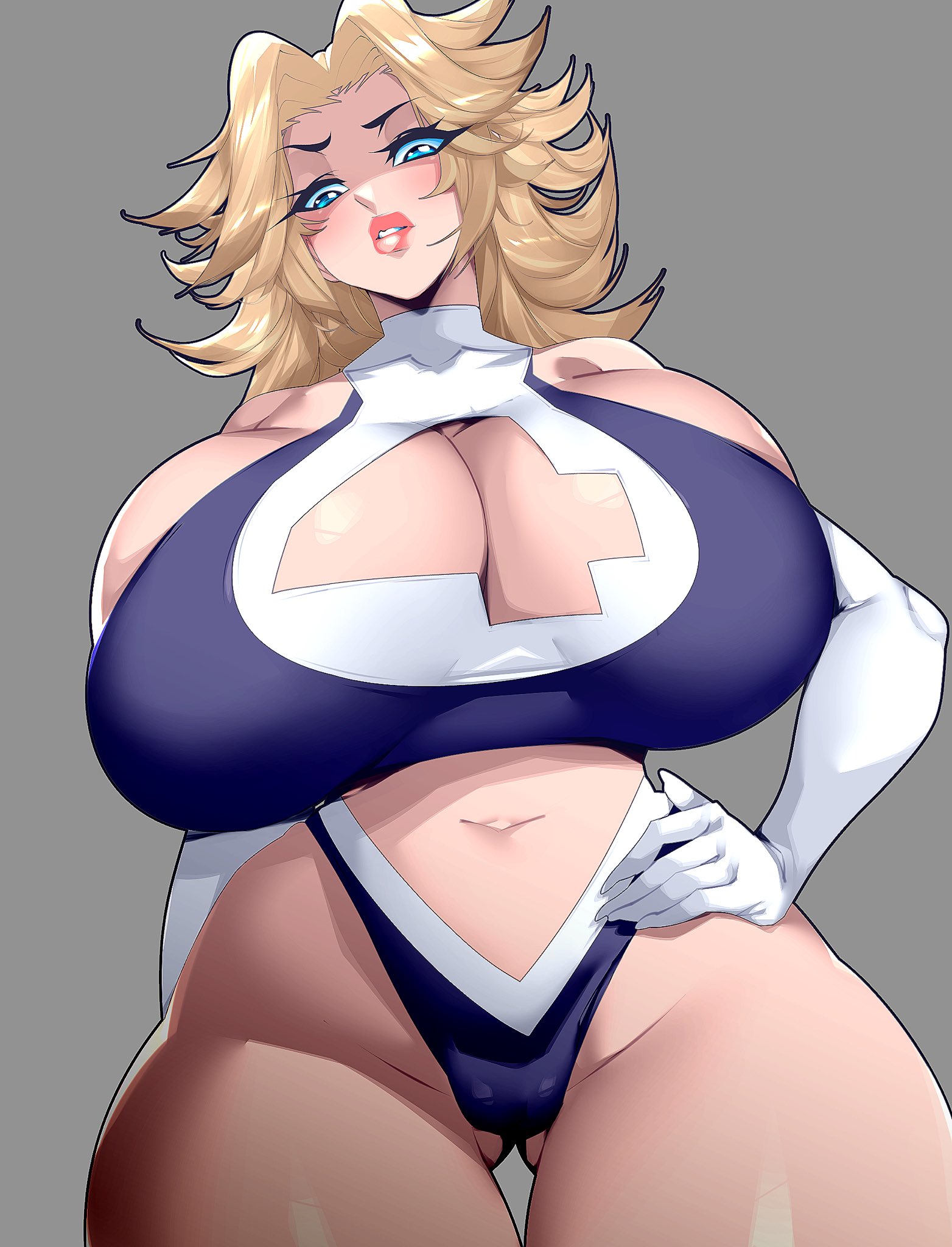 1girls, ass, ass visible through thighs, breasts, female, female focus, female only, invisible woman, invisible woman (marvel rivals), large breasts, light skin, light-skinned female, looking at viewer, marvel, marvel comics, marvel rivals, rice-chan, solo, sue richards, sue storm, sue storm 90s costume, thick thighs, thighs, wide hips