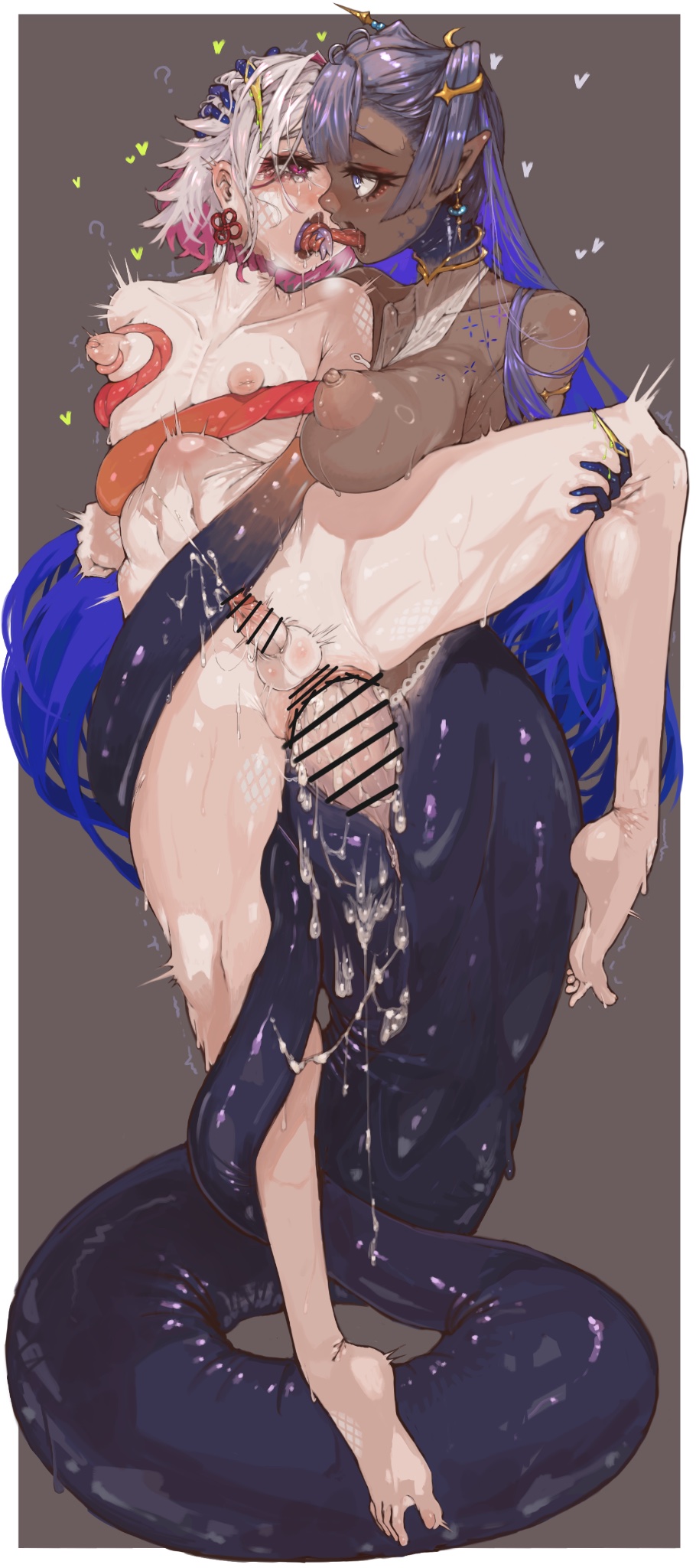 1boy 1futa anal animal_genitalia bound breasts censor_bar censored dark-skinned_futanari dark_skin femboy french_kiss futa_on_male futa_sans_balls futanari huge_cock human humanoid intersex lamia light-skinned_male light_skin long_tongue male monster_girl nude pale_skin rustycork sex tail_wrap tears tears_in_eyes