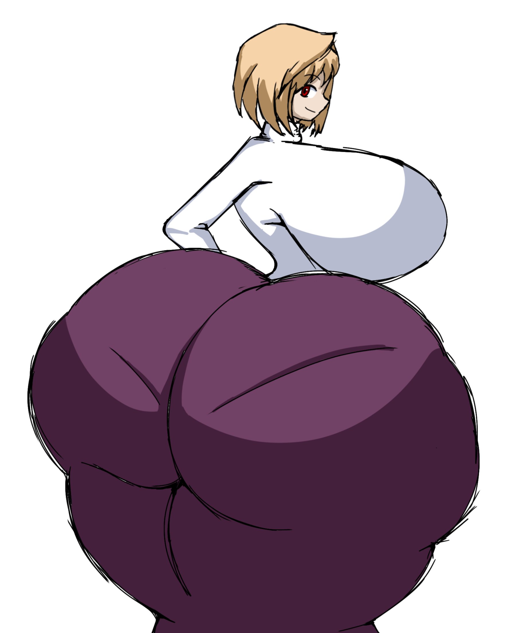 1c34, 1girls, ahoge, arcueid brunestud, ass, ass expansion, big ass, big breasts, big butt, bleood, blonde hair, body transformation, bottom heavy, breast expansion, breast growth, breast growth (enlargement), breasts, butt, butt expansion, deffici1e, enormous ass, enormous breasts, expansion, female, female only, figure transformation, gigantic ass, hips, hourglass figure, huge ass, huge breasts, huge butt, human, human only, hyper, hyper ass, hyper breasts, hyper butt, igore, large ass, large breasts, large butt, looking back, melty blood, panties visible through clothing, pantylines, purple skirt, red eyes, short hair, shun gt, simple background, skirt, slattuhs, smile, solo, solo female, sweater, thicc, thick, thick ass, thick thighs, thighs, transformation, tsukihime, turning around, turtleneck sweater, vampire, white sweater, wide hips