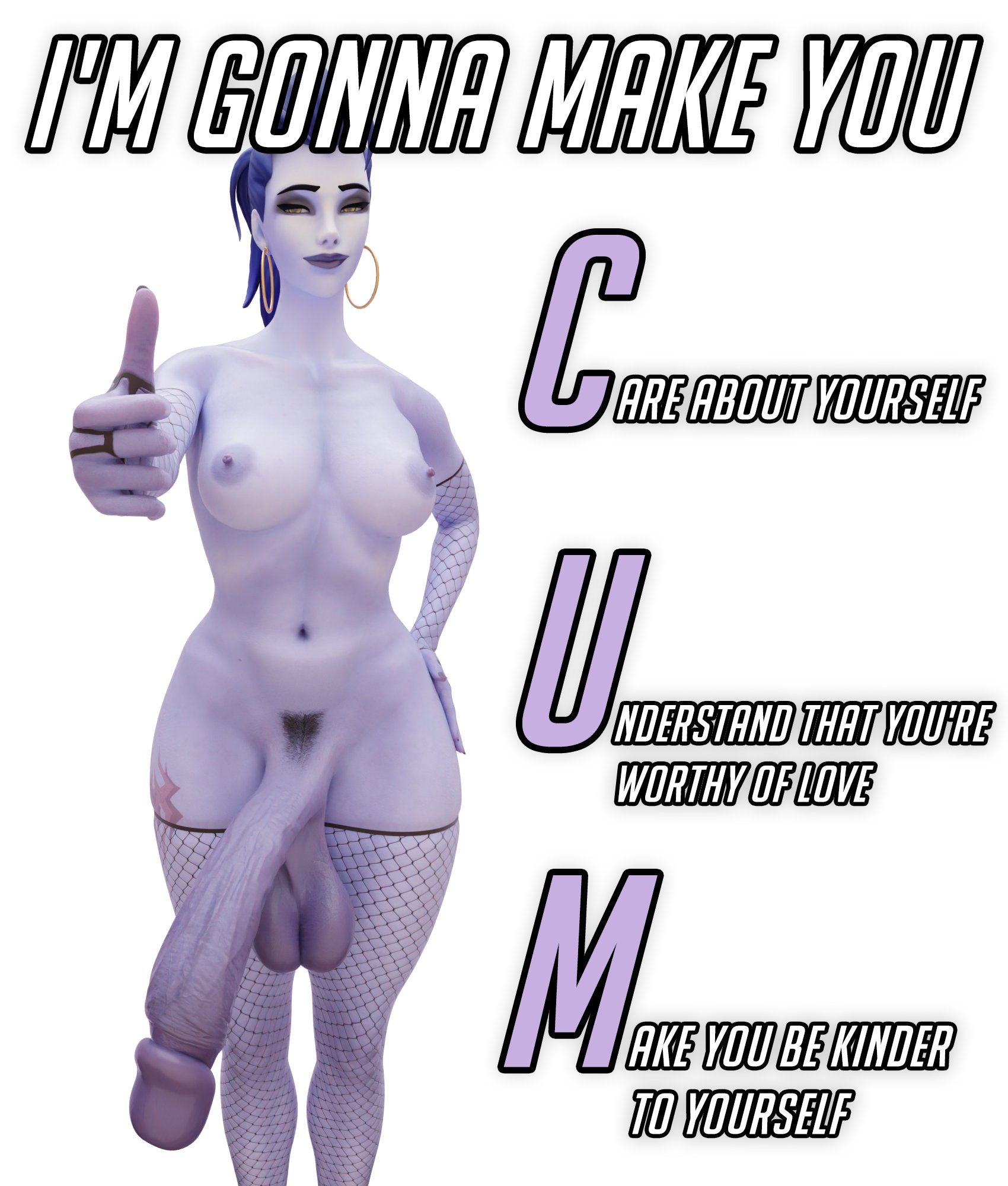1futa, 3d, balls, blizzard entertainment, breasts, cum, earrings, fishnets, futa only, futanari, huge cock, intersex, looking at viewer, meme, nyl widowmaker, overwatch, penis, piroguh, pubic hair, standing, tagme, white background, widowmaker