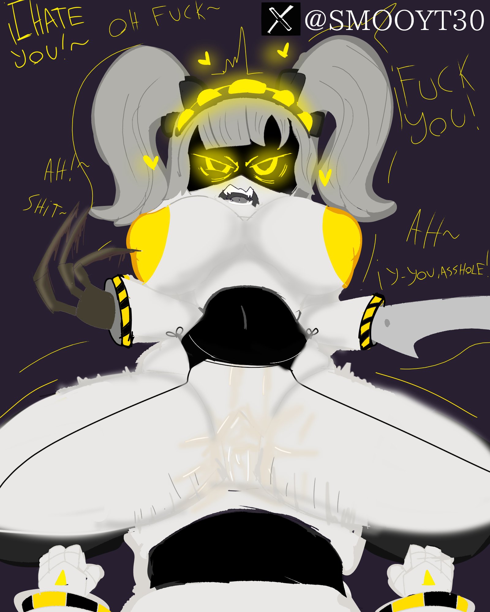 angry, angry face, angry sex, ass, big ass, big breasts, blade arm, breasts, cowgirl position, disassembly drone, female, glitch productions, hate fuck, hate sex, j (murder drones), male, male/female, murder drones, n (murder drones), penis, pov, riding, riding penis, robot, robot boy, robot girl, robot humanoid, smooyt, swearing, white body