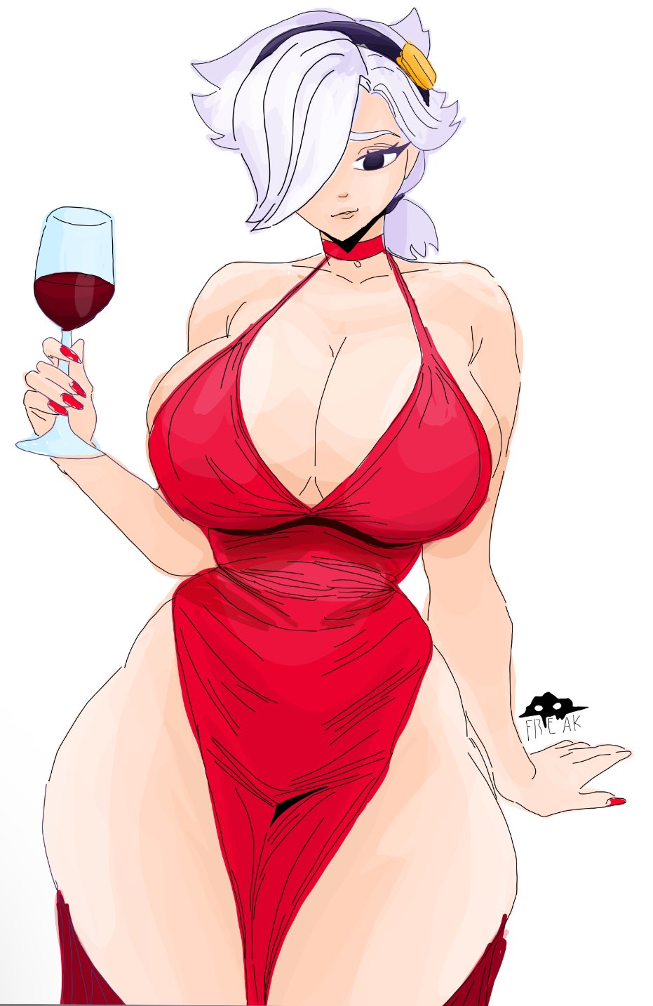ass, big ass, big breasts, big thighs, brawl stars, breasts, colette (brawl stars), dplasma, dress, female, queen of brawlstars, supercell, tiny waist, wine glass