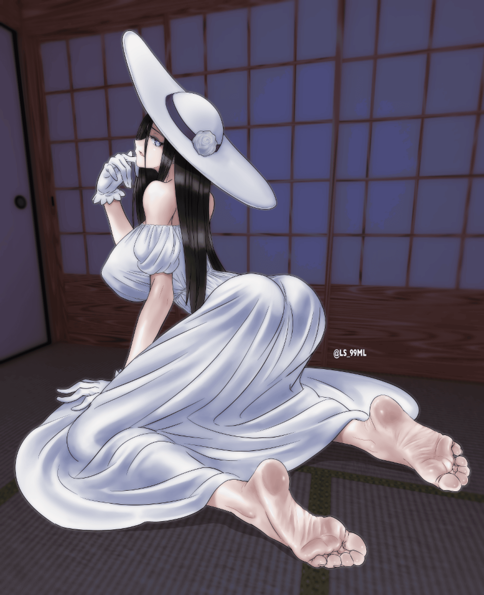 ass, barefoot, big ass, big breasts, breasts, feet, female, foot fetish, hasshaku-sama, japanese mythology, ls 99ml, soles, tagme, tall female