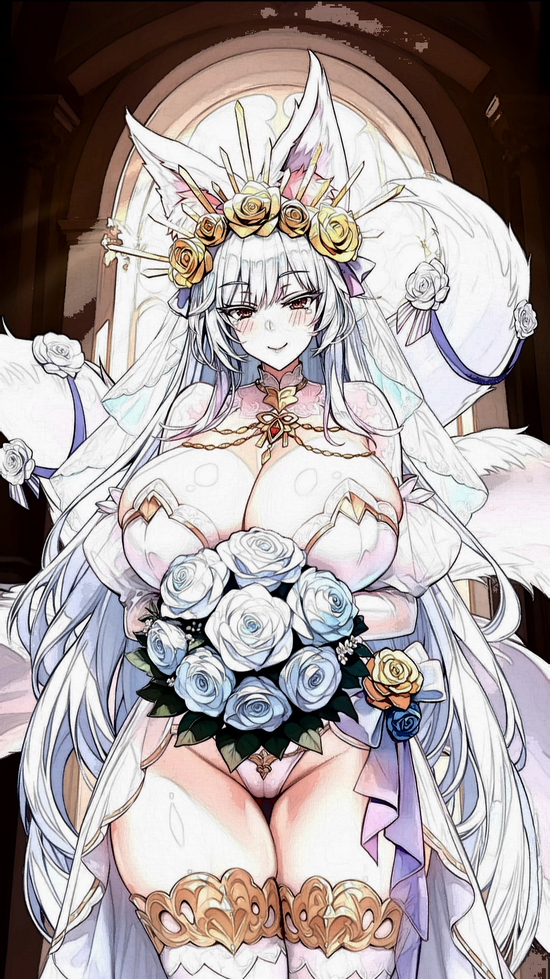 bouquet, female, fox girl, kaia (project qt), kitsune, project qt, wedding dress