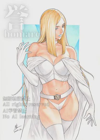 blonde_female blonde_hair blue_eyes breasts cleavage emma_frost female female_only hellfire_club homare marvel marvel_comics panties thong_panties white_queen x-men