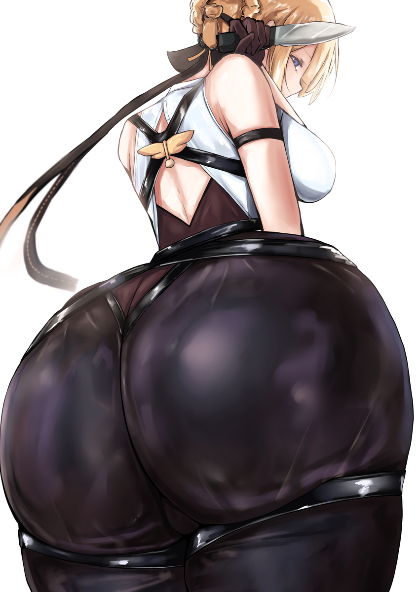 2025 ass ass_bigger_than_head ass_focus back_view big_ass blonde_hair bottom_heavy breasts caked_up evelyn_chevalier facing_away fat_ass fully_clothed hi_res high_resolution highres holding_object huge_ass large_ass looking_at_viewer massive_ass pants purple_eyes rhel1616 sideboob simple_background sleeveless standing tagme thick_thighs thighs tied_hair tight_clothing white_background wide_hips zenless_zone_zero