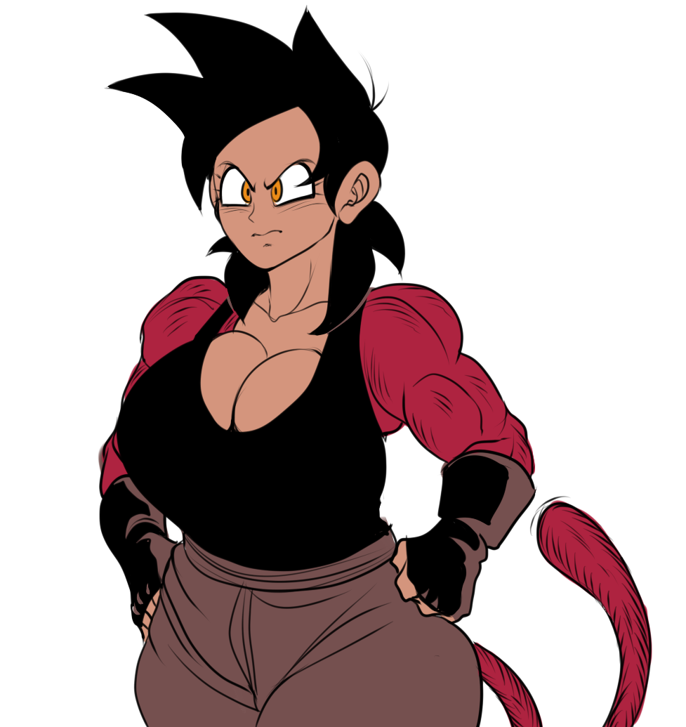 big_breasts black_hair dark-skinned_female dark_skin detnox dragon_ball gloves huge_breasts monkey_tail muscles muscular muscular_female original red_fur saiyan saiyan_girl saiyan_tail super_saiyan_4 tufura_(detnox) yellow_eyes