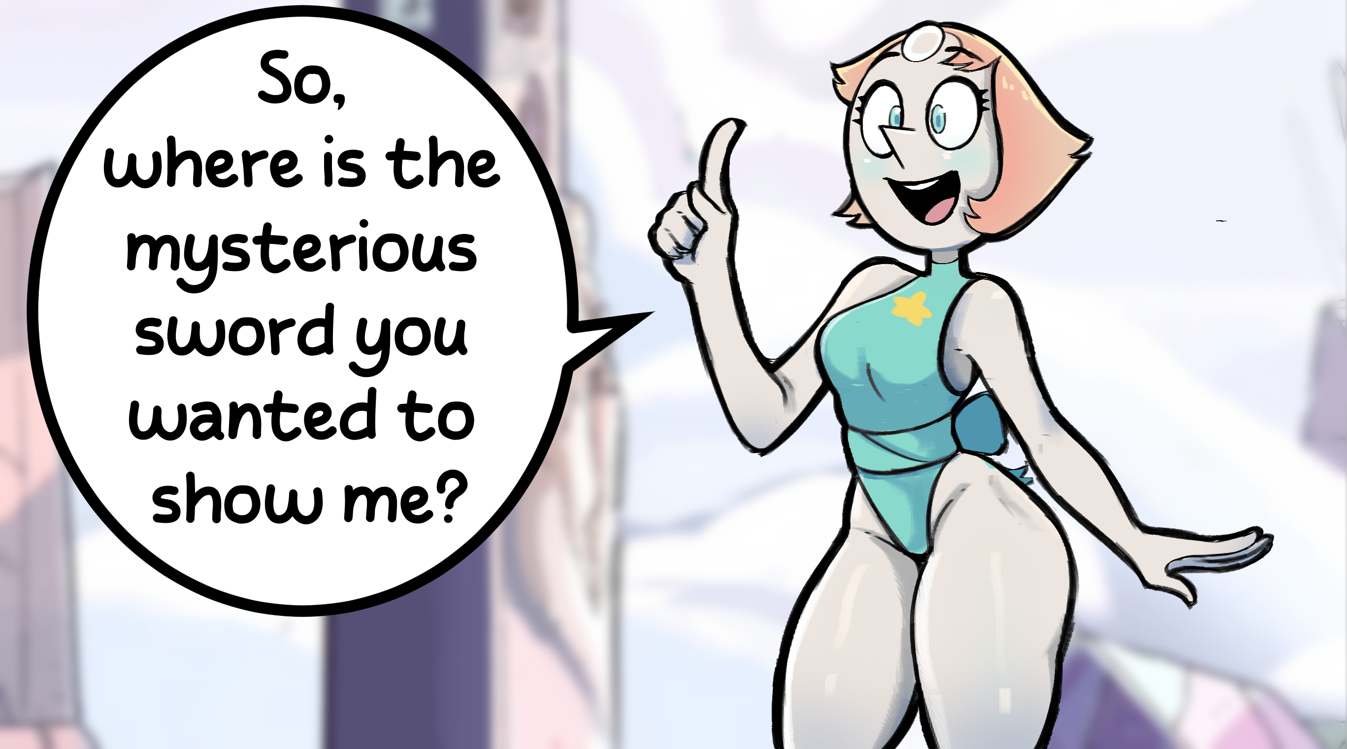 2025, 2d, 2d (artwork), 2d artwork, applehot, breasts, cartoon network, clothed, clothed female, dialog, dialogue, digital art, digital drawing (artwork), digital media (artwork), female, flat chest, flat chested, flat n thick, gem, gem (species), humanoid, orange hair, pearl (steven universe), skinny, skinny female, small breasts, steven universe, tagme, text, thick, thick thighs, white skin