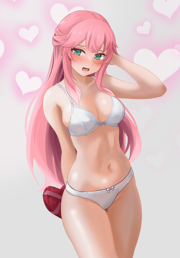 1girls 2d 2d_(artwork) aivy_lovencraft arm_behind_back belly belly_button blush bra embarrassed embarrassed_female estebaneishon1 female female_focus female_only front_view green_eyes hearts indie_virtual_youtuber latam_virtual_youtuber light-skinned_female light_skin long_hair looking_at_viewer low_res lowres medium_breasts monocle panties pink_hair simple_background solo solo_female solo_focus standing underwear valentine's_day virtual_youtuber vtuber vtuberfanart white_underwear young younger_female