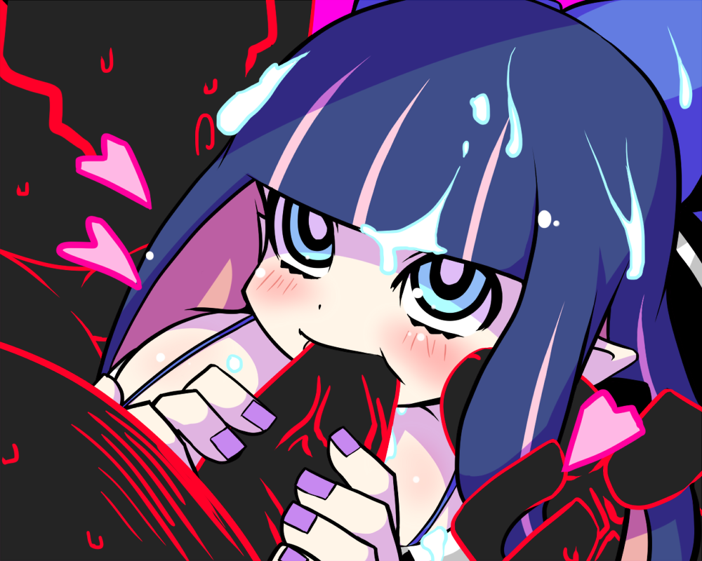 blush fellatio female nabe_(ingenmame) oral panty_&_stocking_with_garterbelt penis questionable stocking_anarchy uncensored