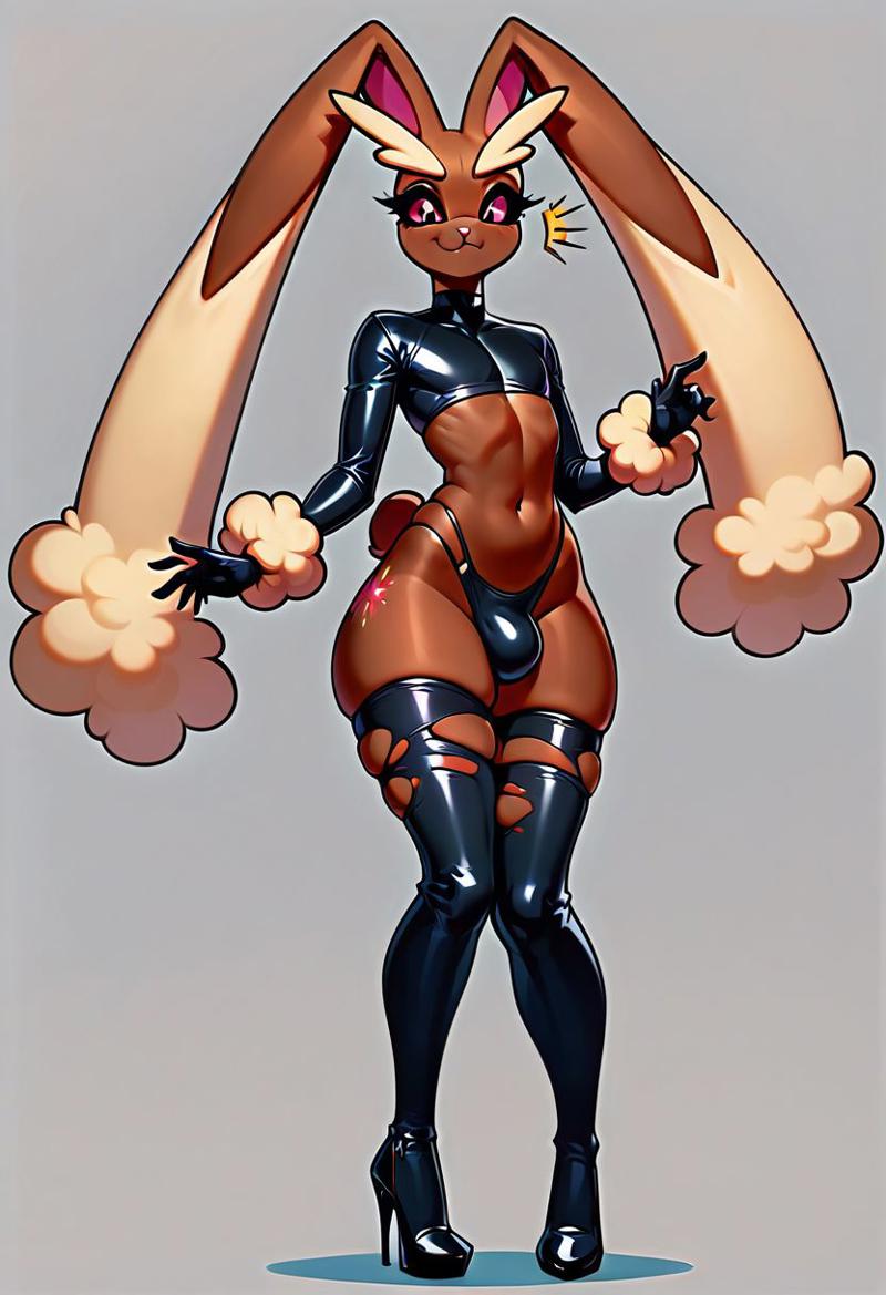 ai_generated ass bulge bulge_through_clothing child_bearing_hips femboy furry high_heel_boots high_heels lopunny nipples pokemon pokemonsaigo5941968