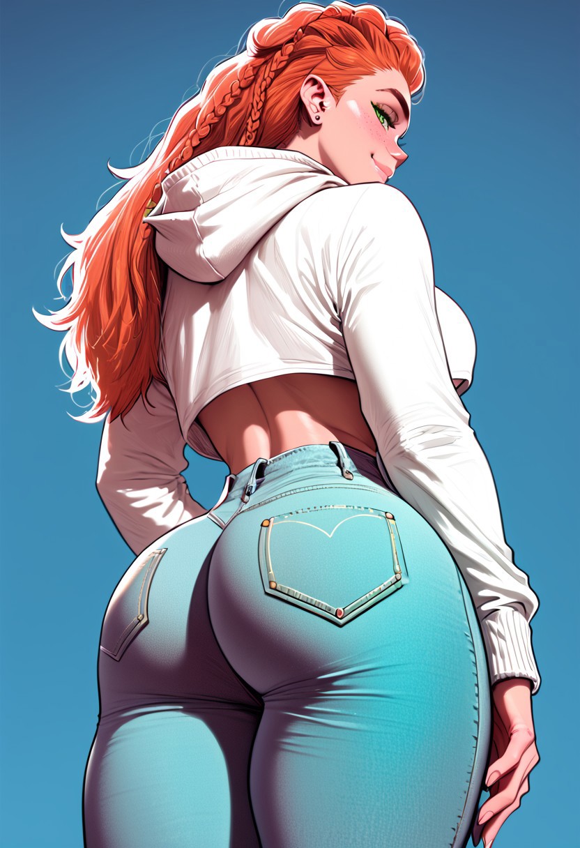 1girls ai_generated aloy ass ass big_ass big_breasts big_butt black_thong breasts civitai crop_top denim female freckles green_eyes highleg_thong hoodie horizon_zero_dawn light-skinned_female light_skin long_hair navel navel_piercing necklace orange_hair panviewai pinup red_hair thighs thong tribal underboobbaggy_clothing