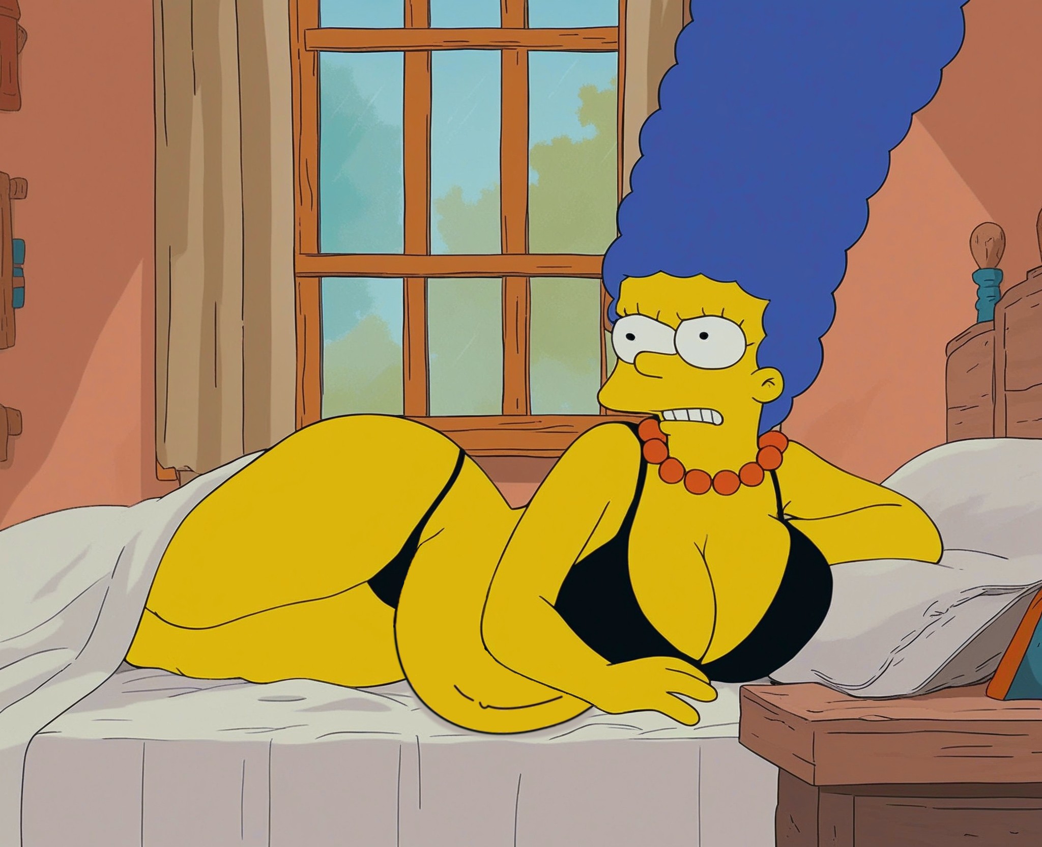 20th century fox, 20th century studios, big breasts, breasts, edit, female, fox corporation, gracie films, laying on bed, marge simpson, matt groening, pregnant, the simpsons
