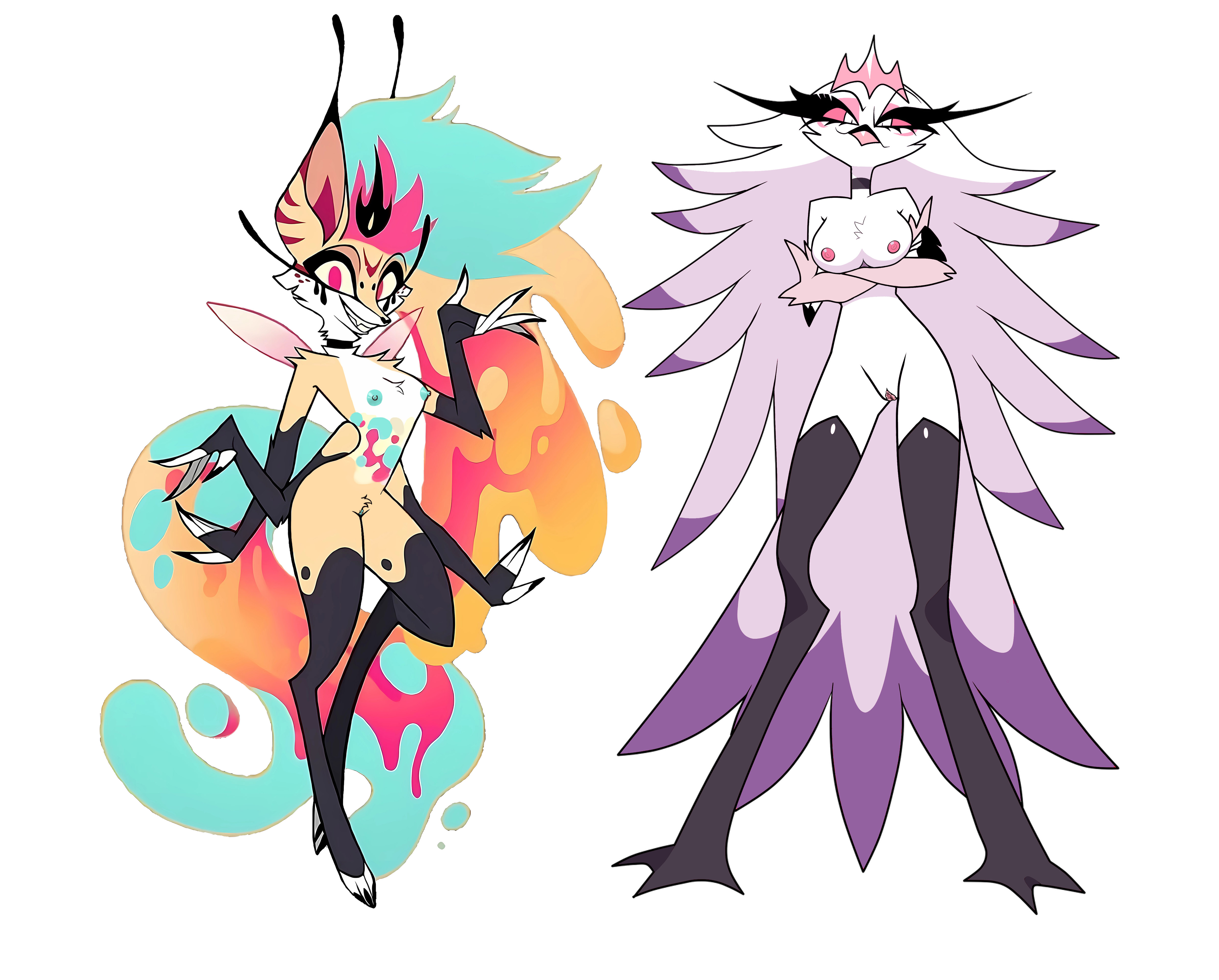 accurate art style, breasts, female, helluva boss, queen bee-lzebub (helluva boss), stella (helluva boss), vivziepop