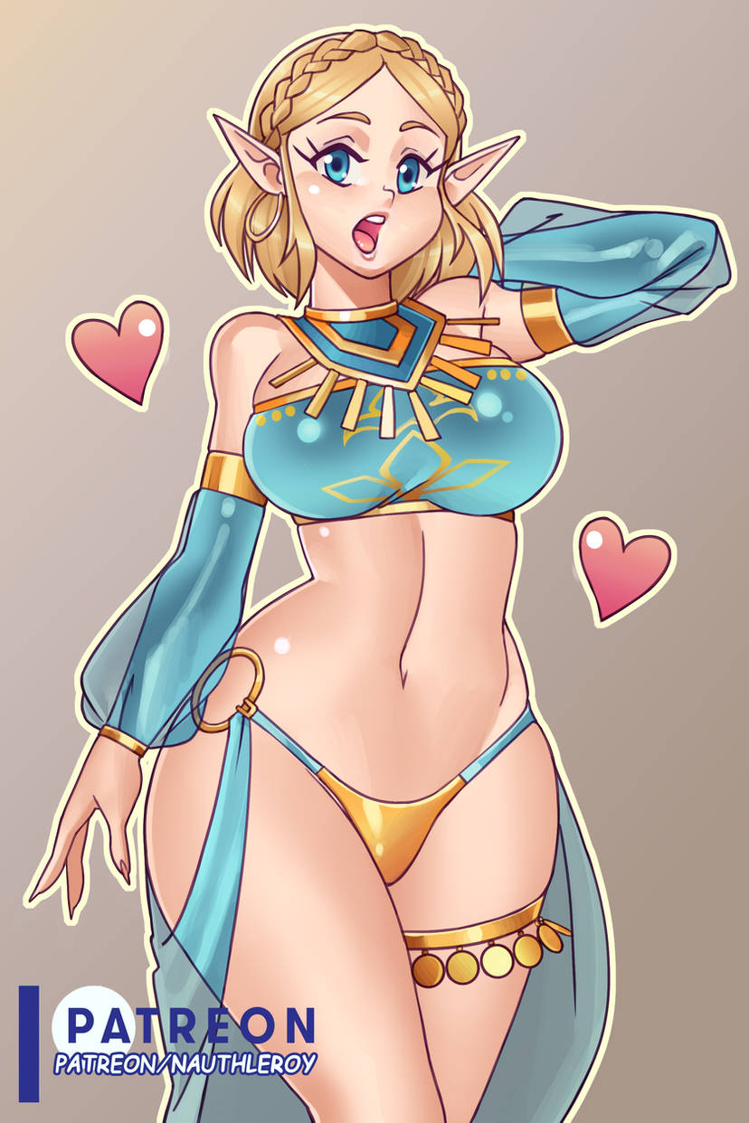 1girls belly_dancer_outfit blonde_hair blue_eyes breasts crown_braid dancer_outfit detached_sleeves earrings gerudo_outfit harem_outfit hoop_earrings large_breasts looking_at_viewer midriff nauth nauth_le_roy navel nintendo princess_zelda short_hair tears_of_the_kingdom the_legend_of_zelda thigh_strap