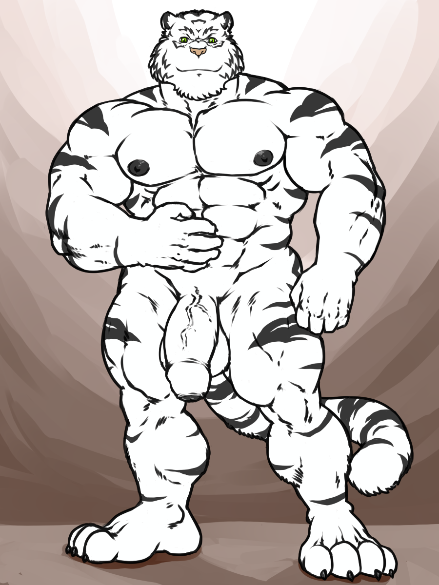 anthro byakkotiggeh domination feline fur furry green grisser male male_only penis solo tiger uncensored uncut