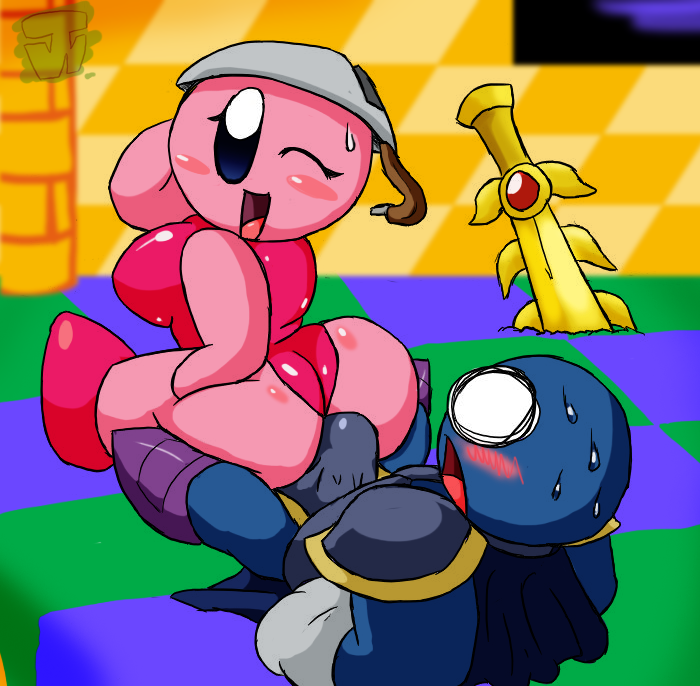 ass big_ass blush breasts clothes female female_kirby galaxia_(kirby) kirby kirby_(series) kirby_fem meta_knight nintendo rule_63 shocked surprised thewill