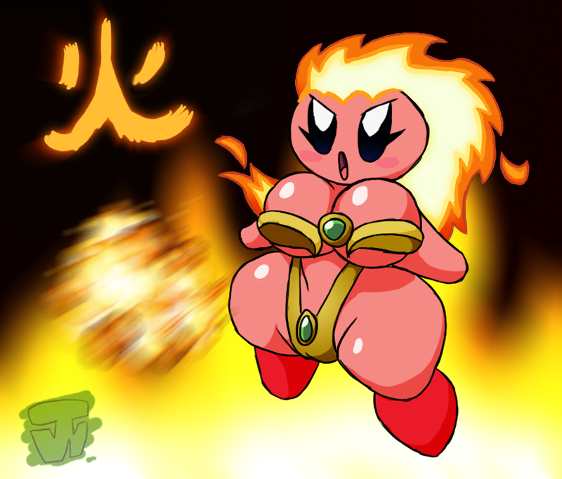 ass big_ass breasts clothes female female_kirby fire_kirby kanji kirby kirby_(series) kirby_fem nintendo rule_63 thewill tight_clothing