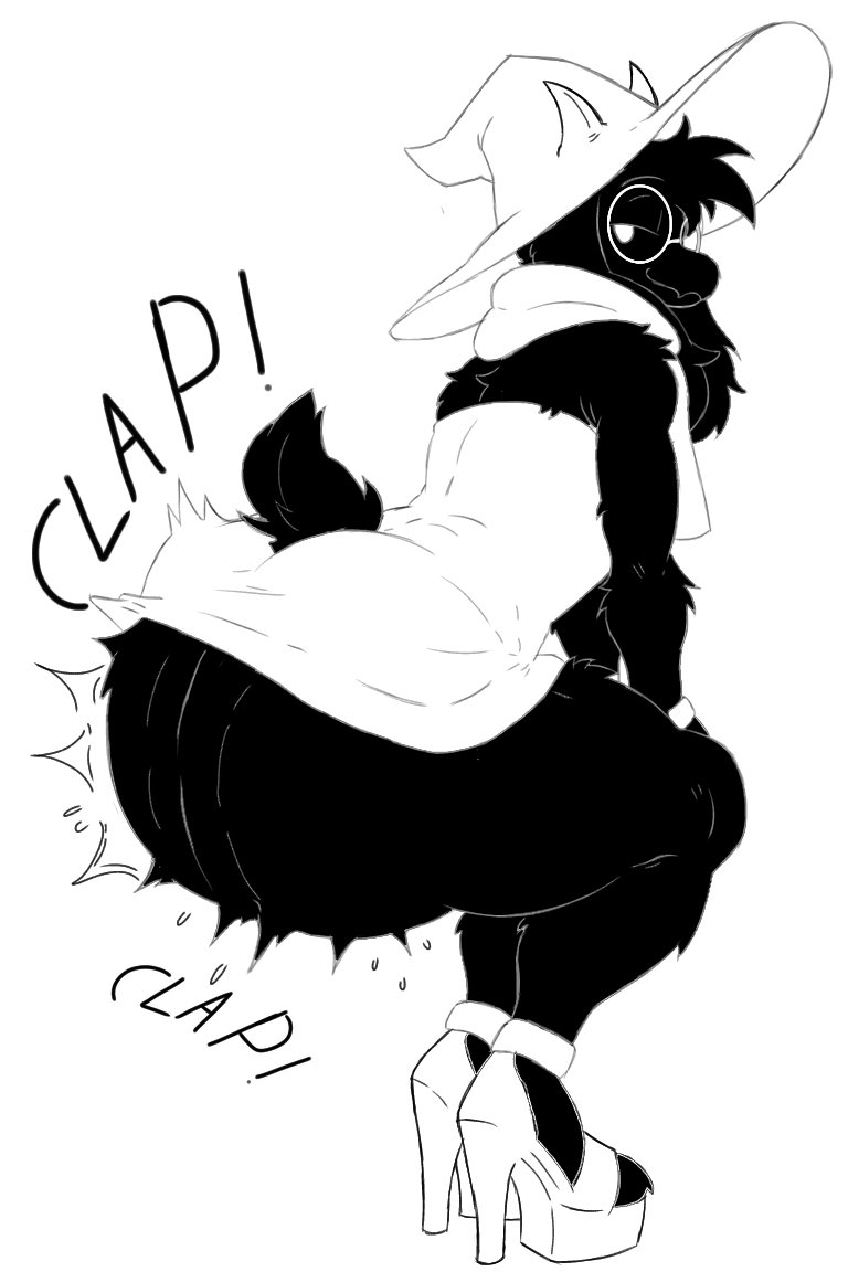 black_and_white deltarune fat_ass greyscale high_heels omega80473 ralsei ralsei_with_black_fur smug thick_thighs twerking