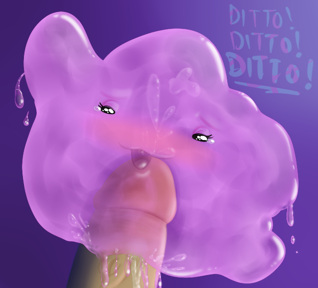 1boy 1girls cum cum_inside cumshot ditto ejaculation female goo half-closed_eyes human interspecies looking_at_viewer male open_mouth penetration penis pink pokemon pokemon_(species) pokephilia quagsire_(artist) sex sexless slime_penetrated squishy tear text