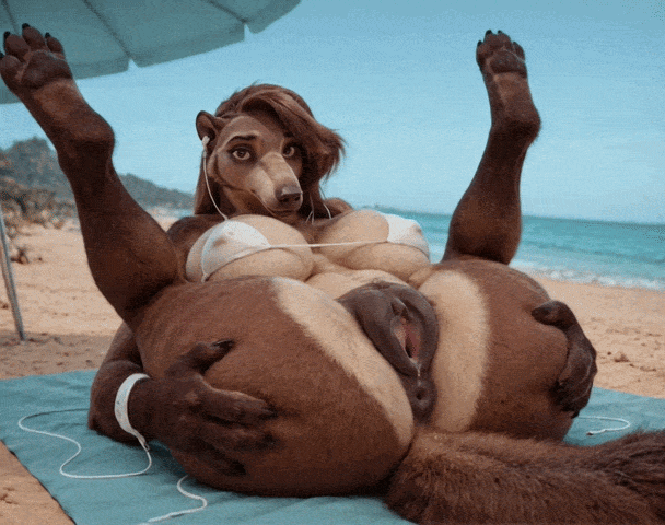 1girls, 4 toes, ai animation, ai generated, animated, anteater, anthro, anthro only, anus, ass, beach, bedroom eyes, big ass, big breasts, big butt, bikini, bottomless, breasts, brown body, brown fur, brown hair, butt, female, female only, furry, furry only, genital fluids, gif, huge ass, huge breasts, huge butt, laying on back, legs up, looking at viewer, loop, looping animation, outside, pussy, pussy juice, realistic, round glasses, seductive, short playtime, shorter than 10 seconds, solo, solo anthro, subtle animation, tail, thick thighs, voluptuous, voluptuous female, wet pussy, wide hips