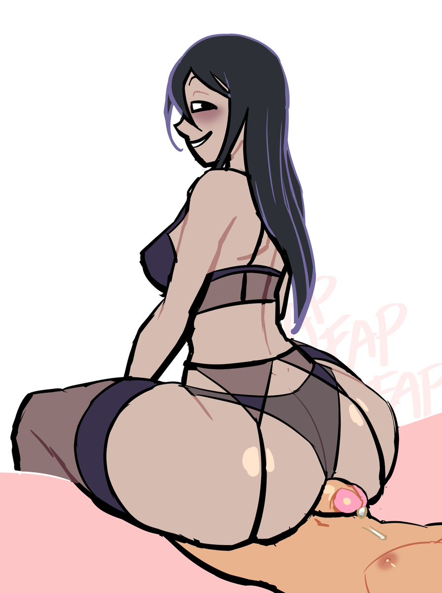 1boy1girl, ass, assjob, big ass, black eyes, black hair, blush, buttjob, fap (sound effect), how to date an entity (and stay alive), lingerie, long hair, looking back, lovetopullmicke, mrs (how to date an entity (and stay alive), precum, taller female